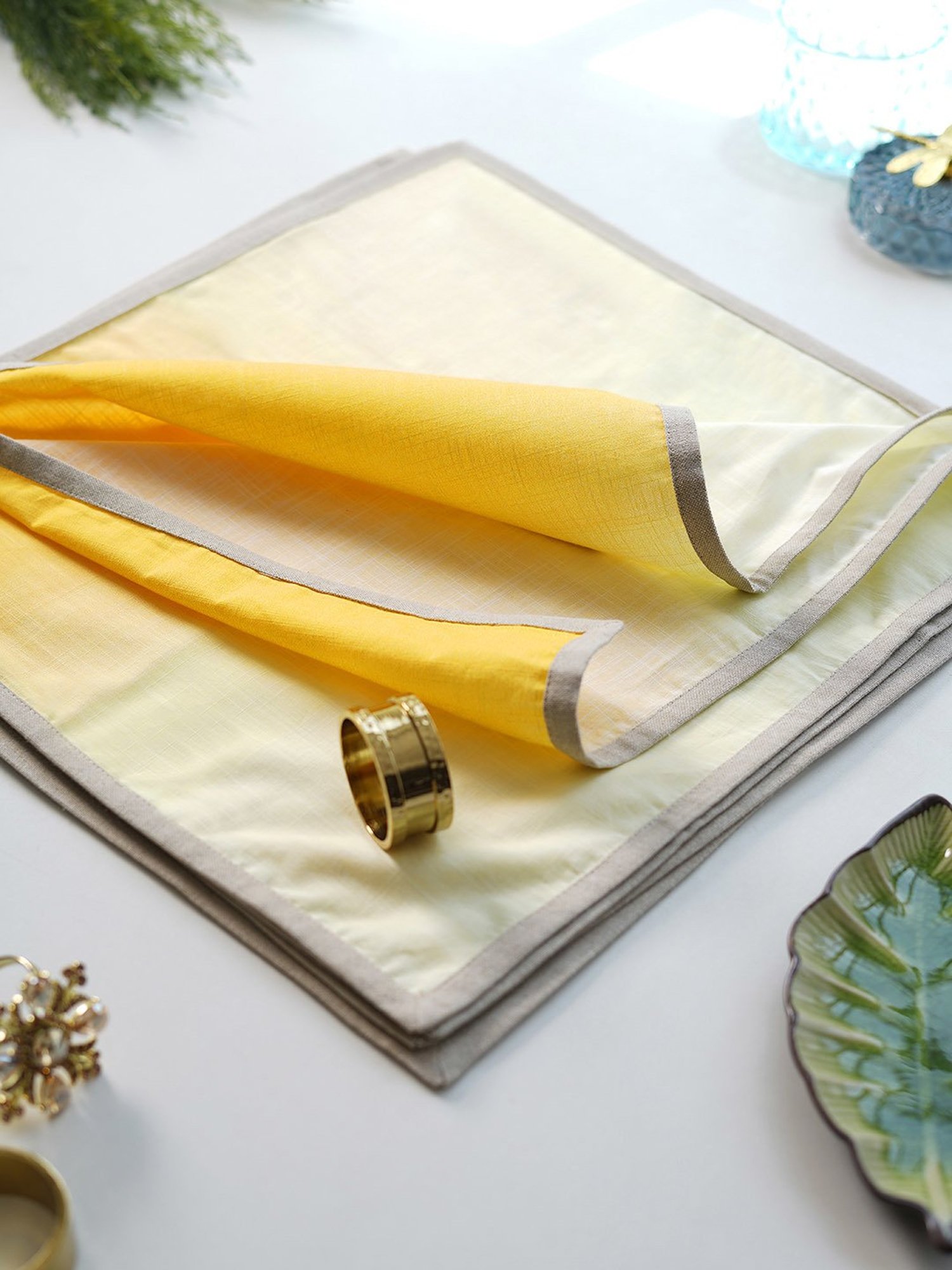Pure Home and Living Yellow Cotton Solid Table Napkins