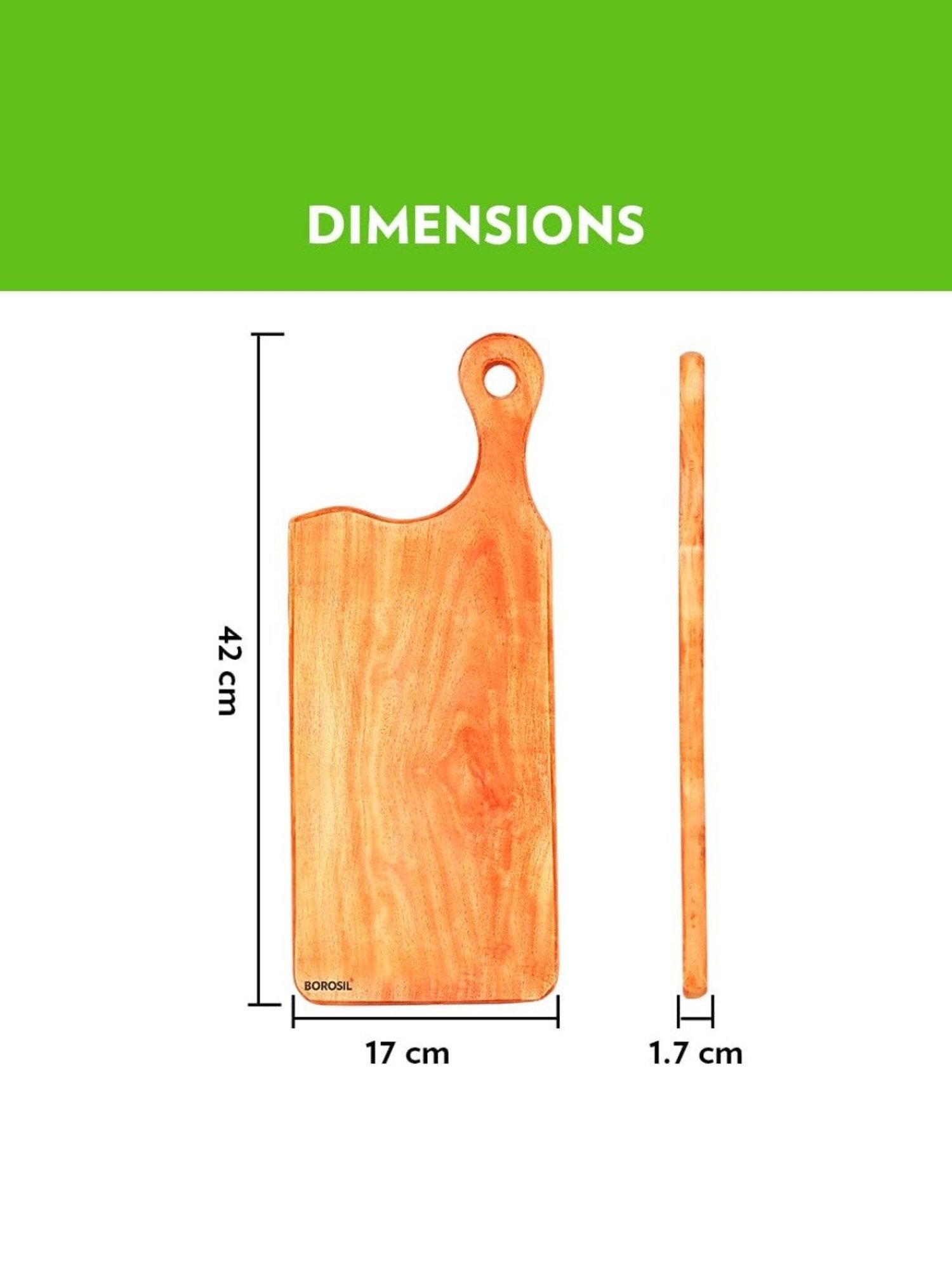 ?Borosil ?Brown Neem Wood Premium Chopping Board (17 mm)
