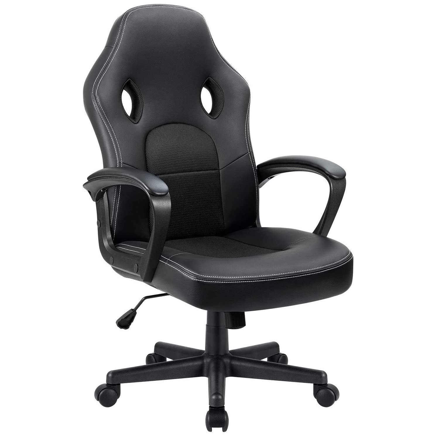 Furmax Office Desk Leather Gaming, High Back Ergonomic Adjustable Racing Task Swivel Executive Computer Chair Headrest and Lumbar Support (Black)