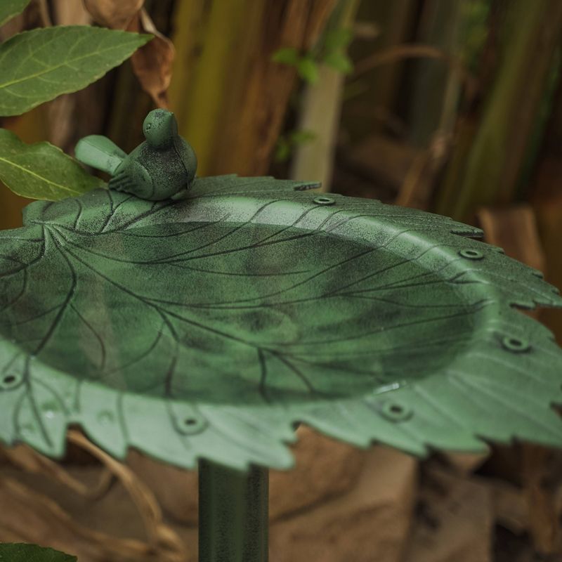 35" Lightweight Plastic Leaf Design Outdoor Birdbath and Birdfeeder Green - XBrand