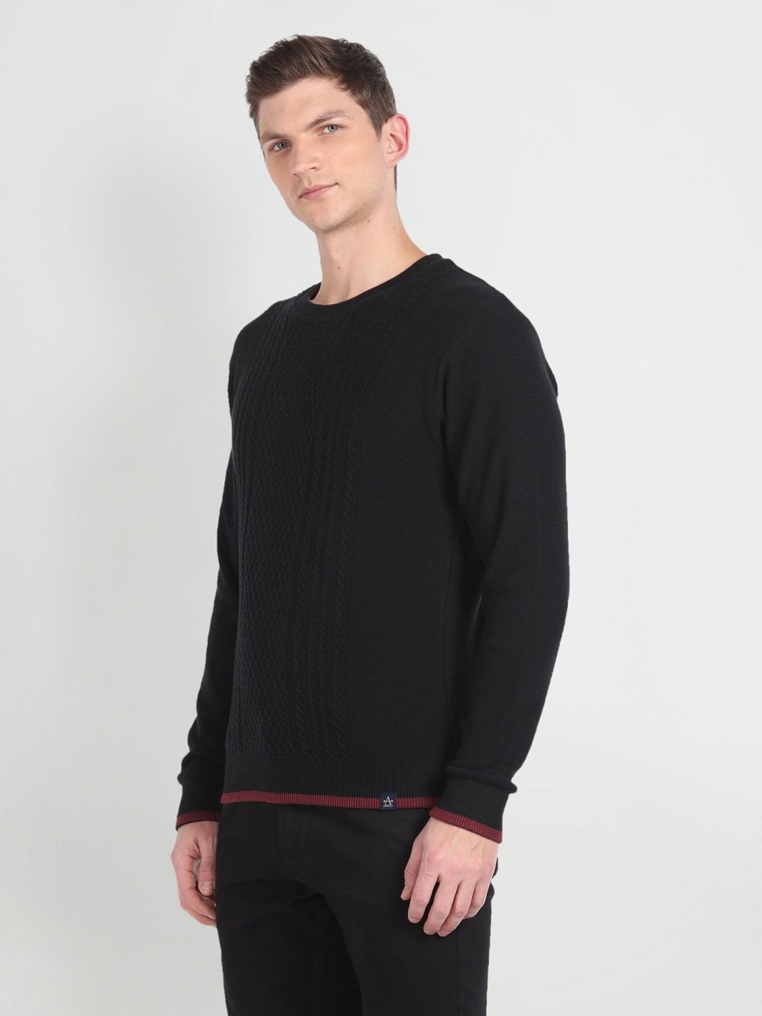 Arrow Sport Black & Maroon Regular Fit Reversible Sweater