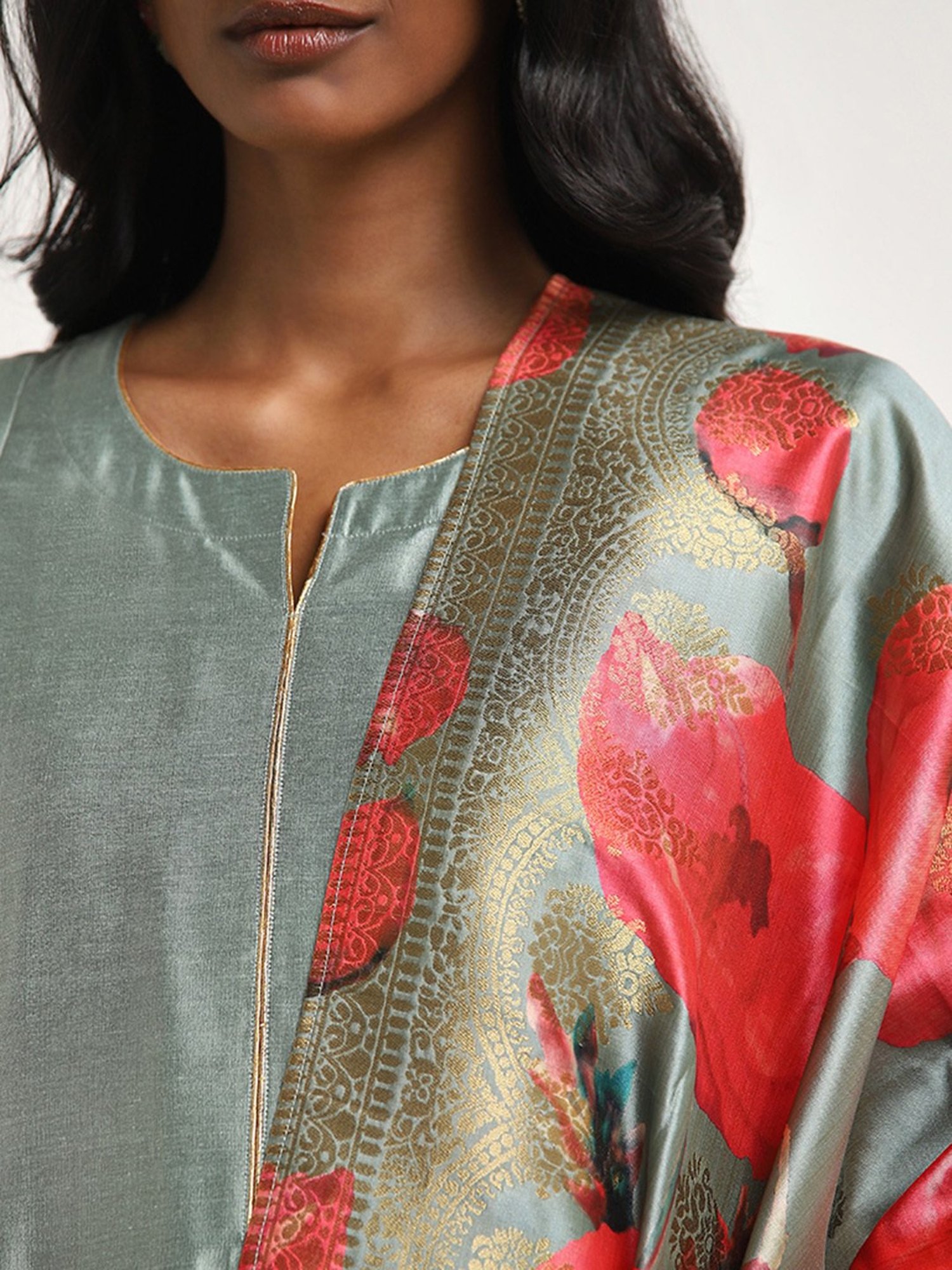 Vark by Westside Sage Floral Printed A-Line Kurta, Pants & Dupatta Set