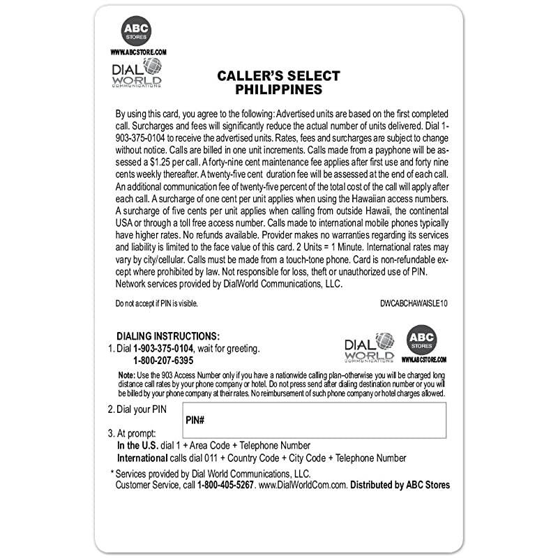 Callers Select Philippines Phone Calling Card Calls to The Philippines Get up to 360 Units to Call Filipino Landlines and 280 Units to Call Cellphones