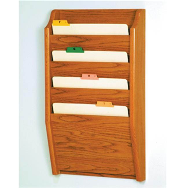 Wooden Mallet Home Office 4 Pocket Letter Size File Holder Wall Display Rack Furniture Rack Medium Oak