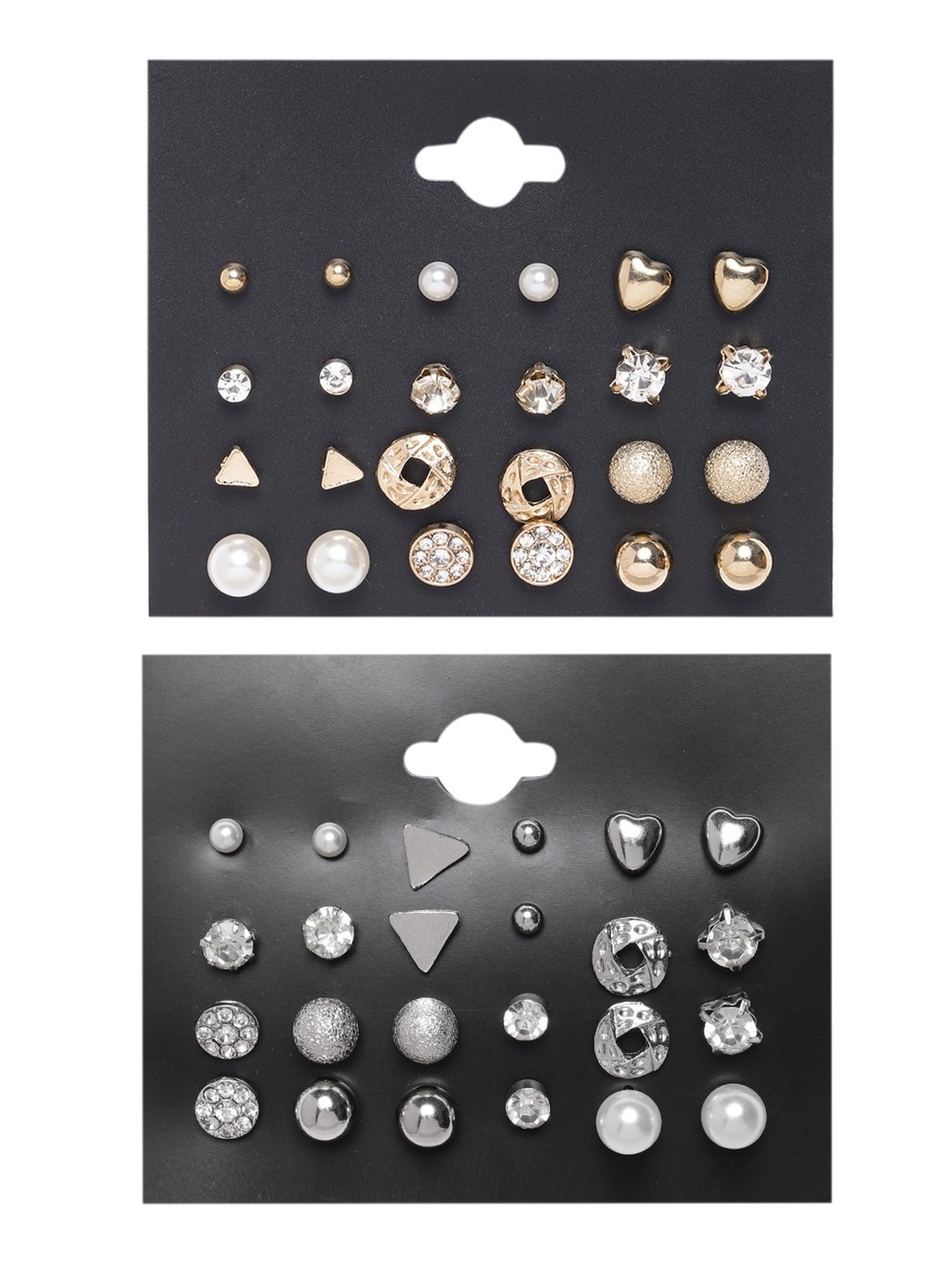 YouBella Mixed Metal Finish White Stud Earrings for Women - Set of 24