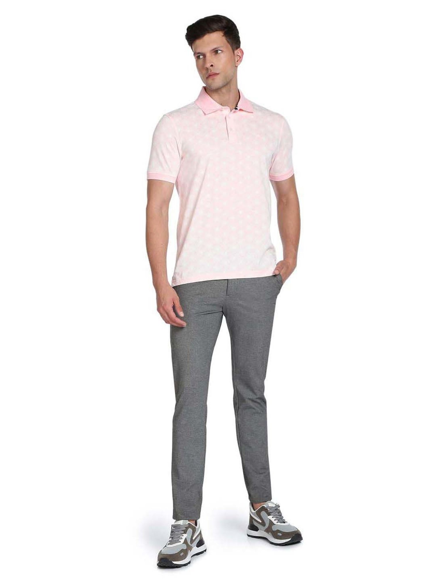 Arrow Pink Cotton Regular Fit Printed Polo T-Shirt