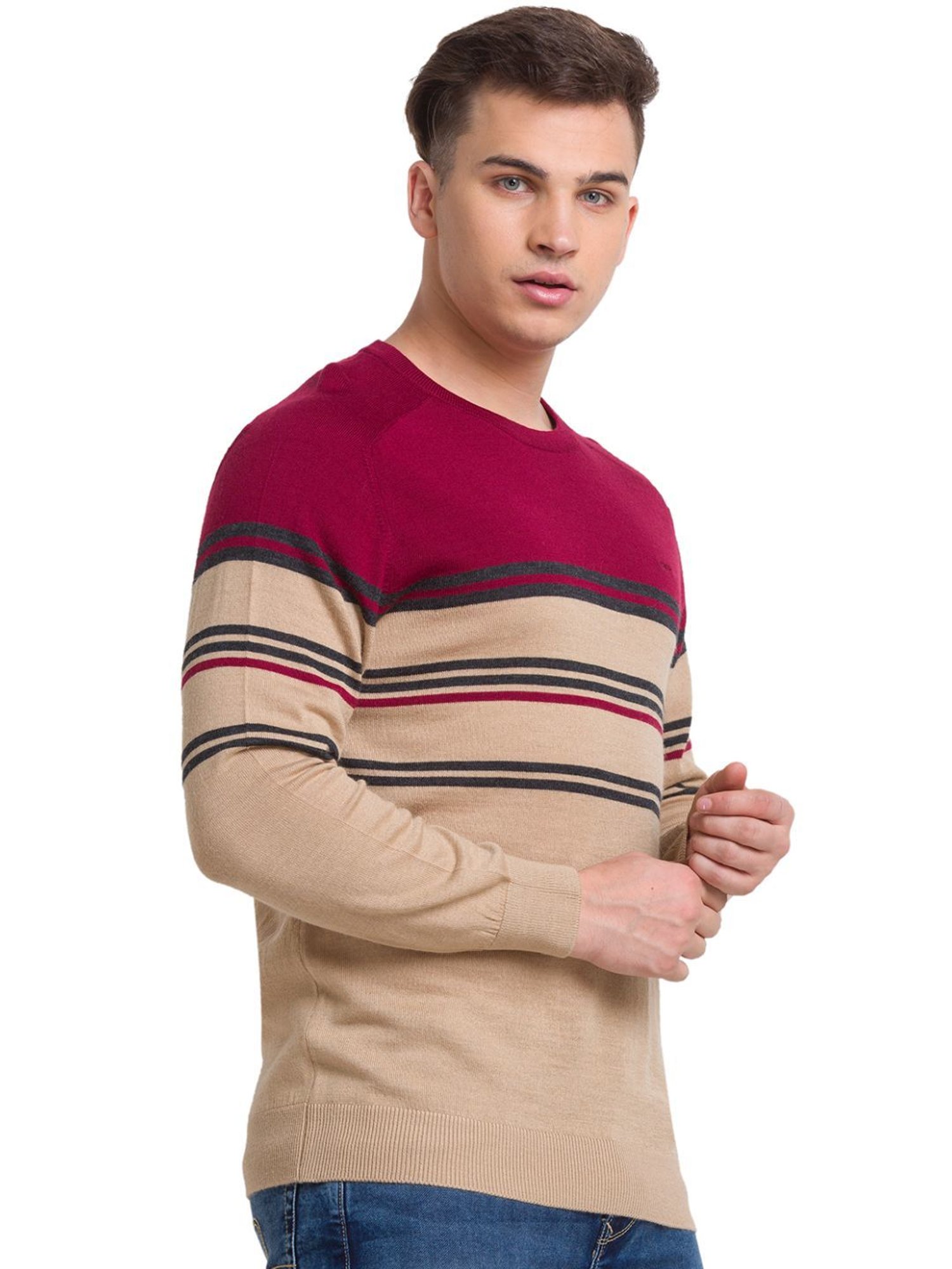 ColorPlus Beige Tailored Fit Colour Block Sweater