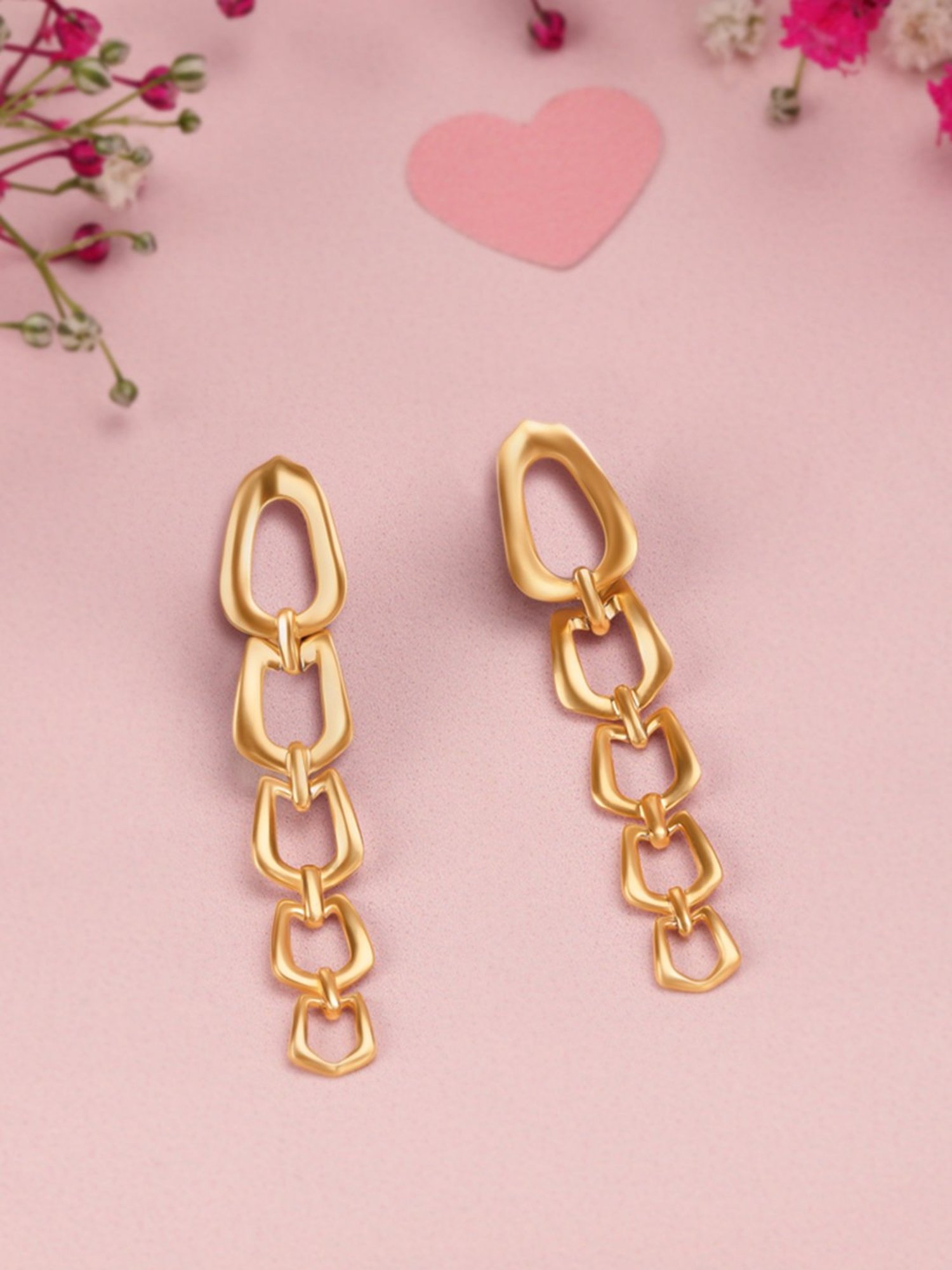 Mia by Tanishq Square Symphony 14k Yellow Gold Drop Earrings for Women