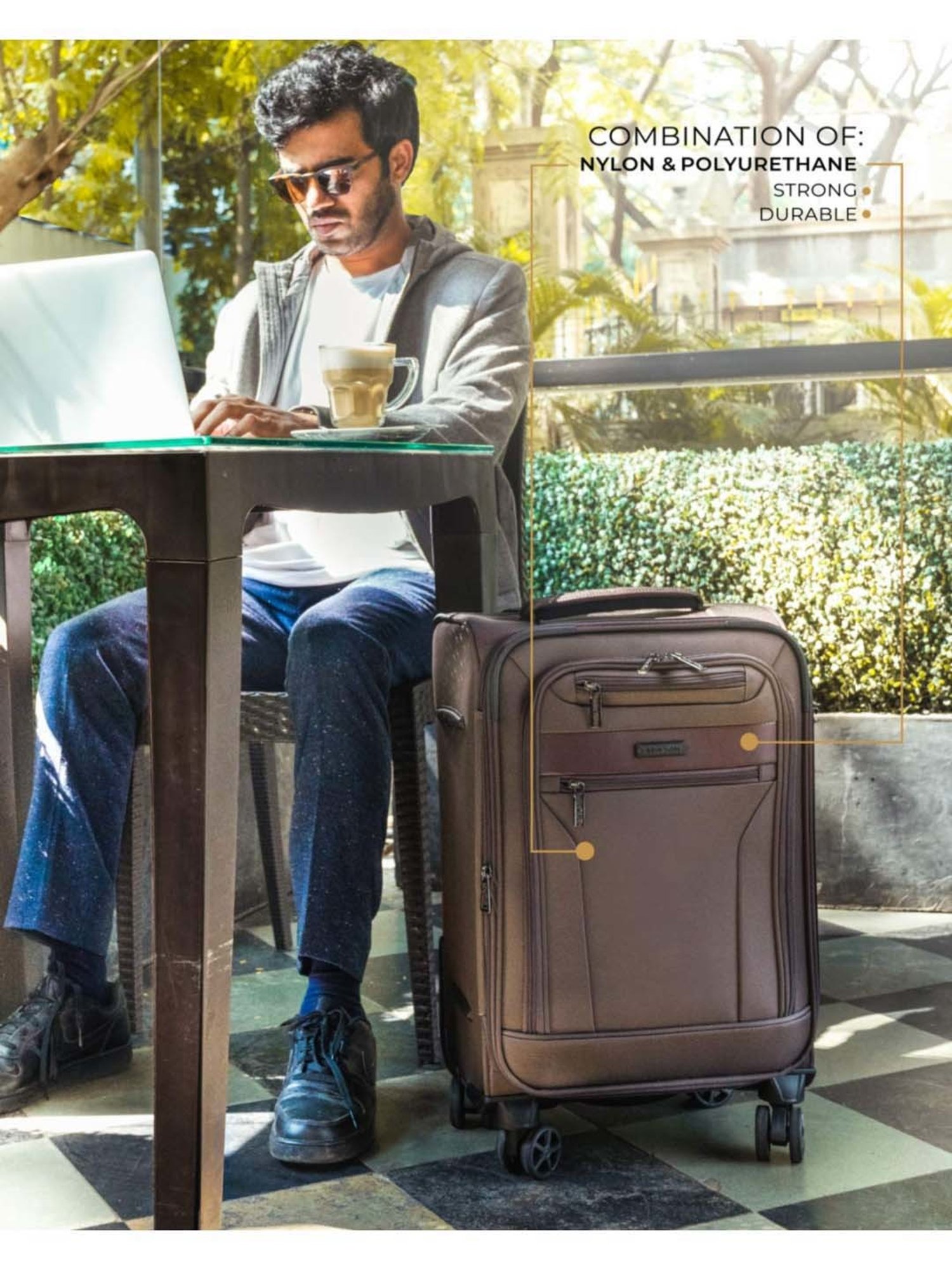 Nasher Miles Berlin Expander Soft-Sided Polyester Check-in  Brown 28 inch |75cm Trolley Bag