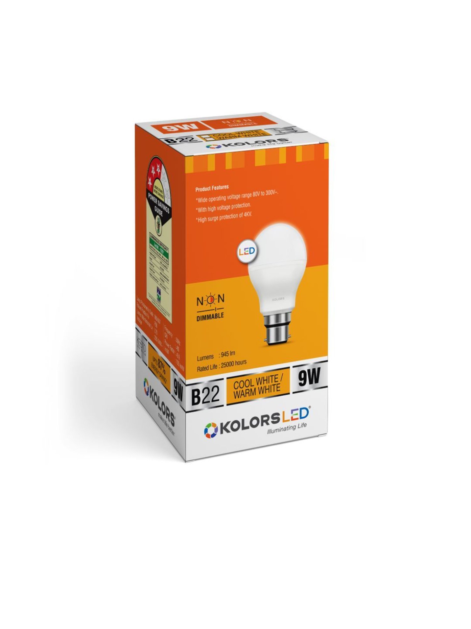 KOLORS Keeto LED Bulb B22 6500K 9W Pack of 4 - Cool White