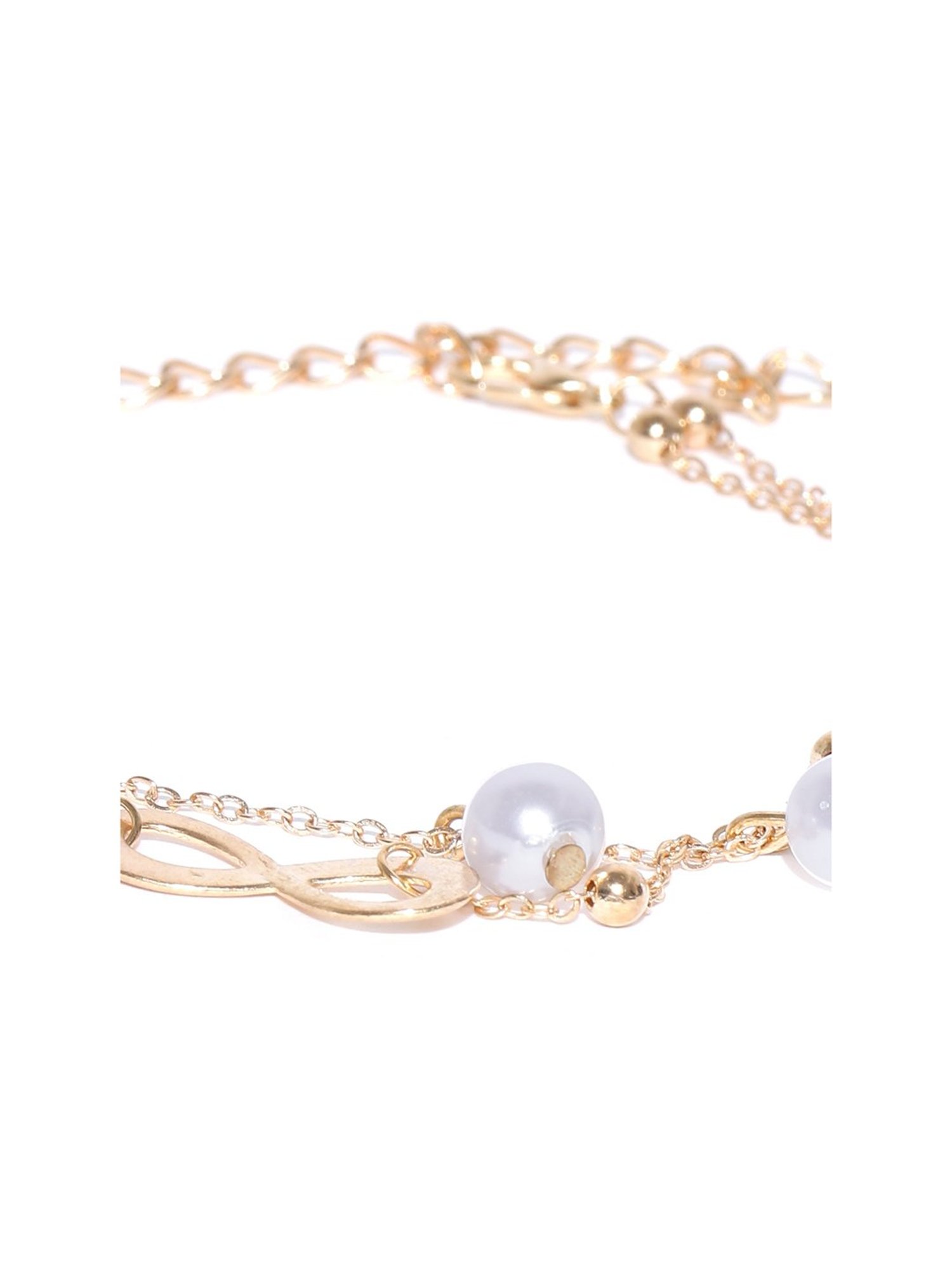 OOMPH Golden Beads, 3 White Pearl & Charm Fashion Stylish Latest Anklet for Women