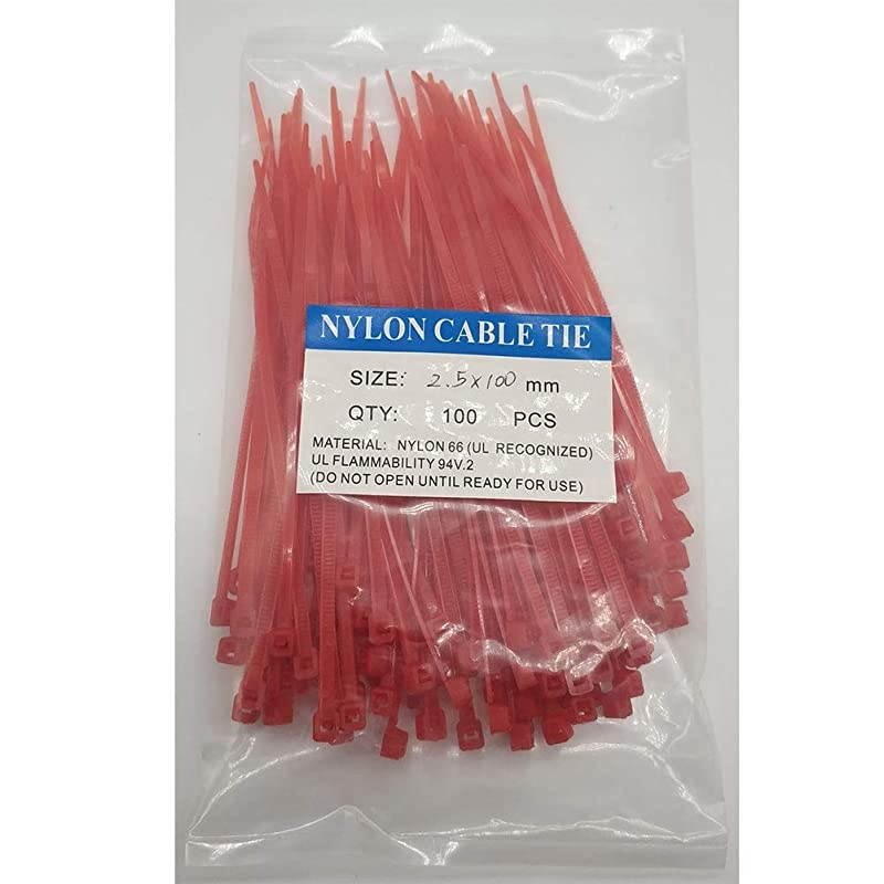 4" Inch Red Zip Ties (100 Pieces), 18lb Strength, Nylon Cable Wire Ties