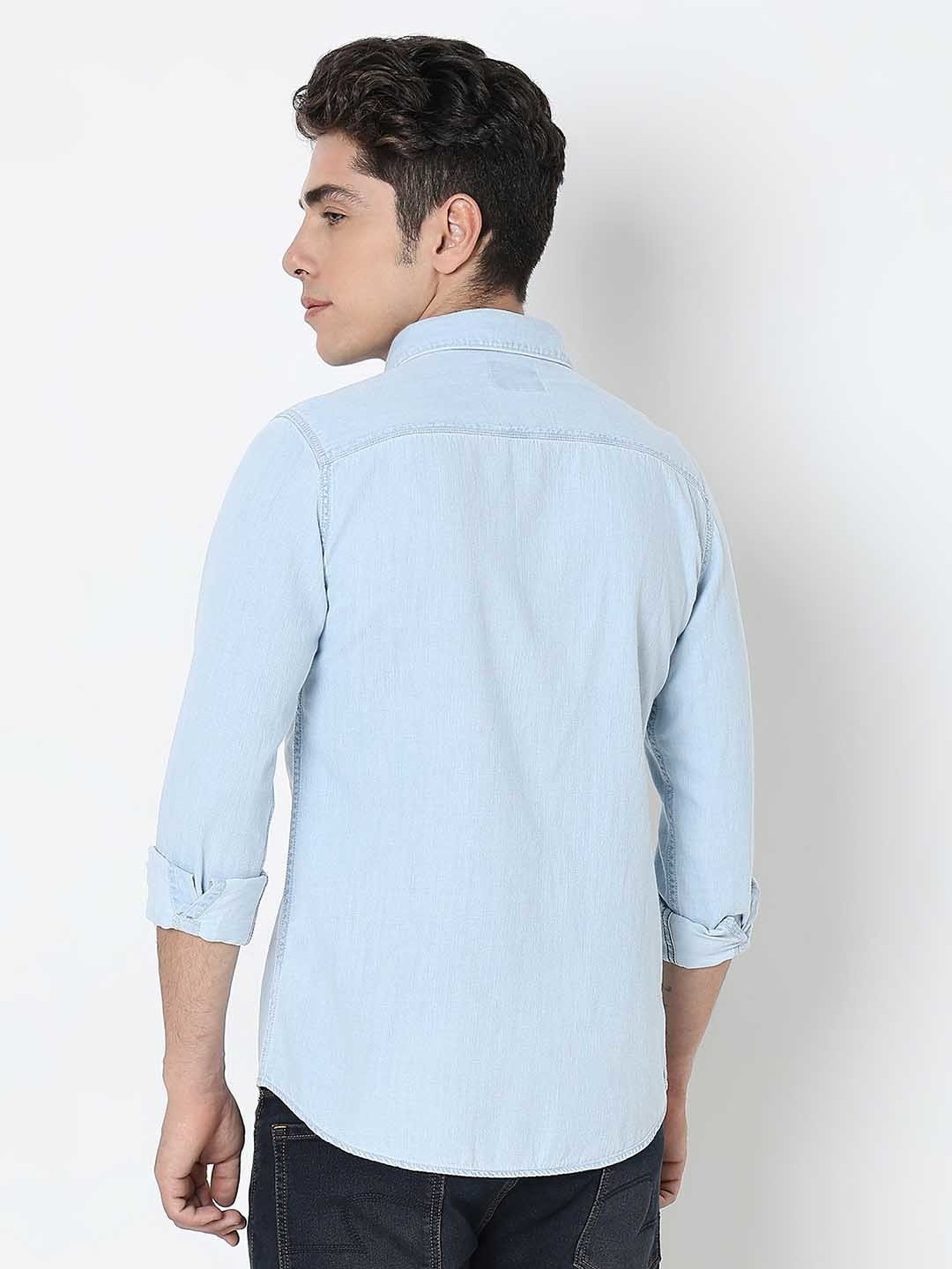 Kuons Avenue Cobalt Blue Slim Fit Denim Shirt