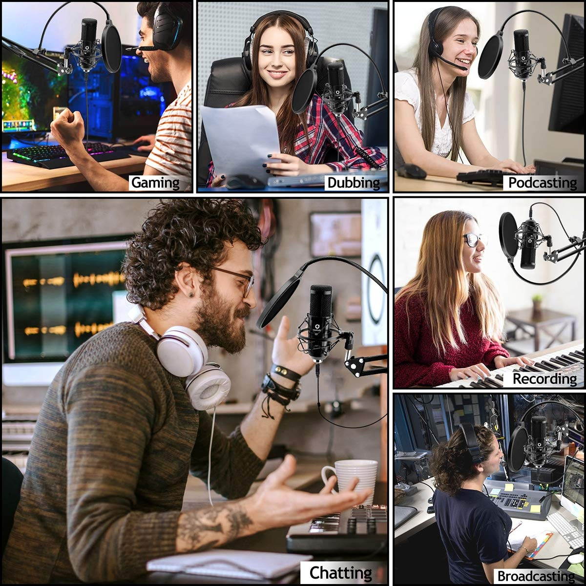 USB Podcast Condenser Microphone Kit 192kHZ/24bit Plug & Play Computer PC Microphone Studio Streaming Cardioid Mic with Professional Sound Chipset for Recording Broadcasting YouTube Gaming