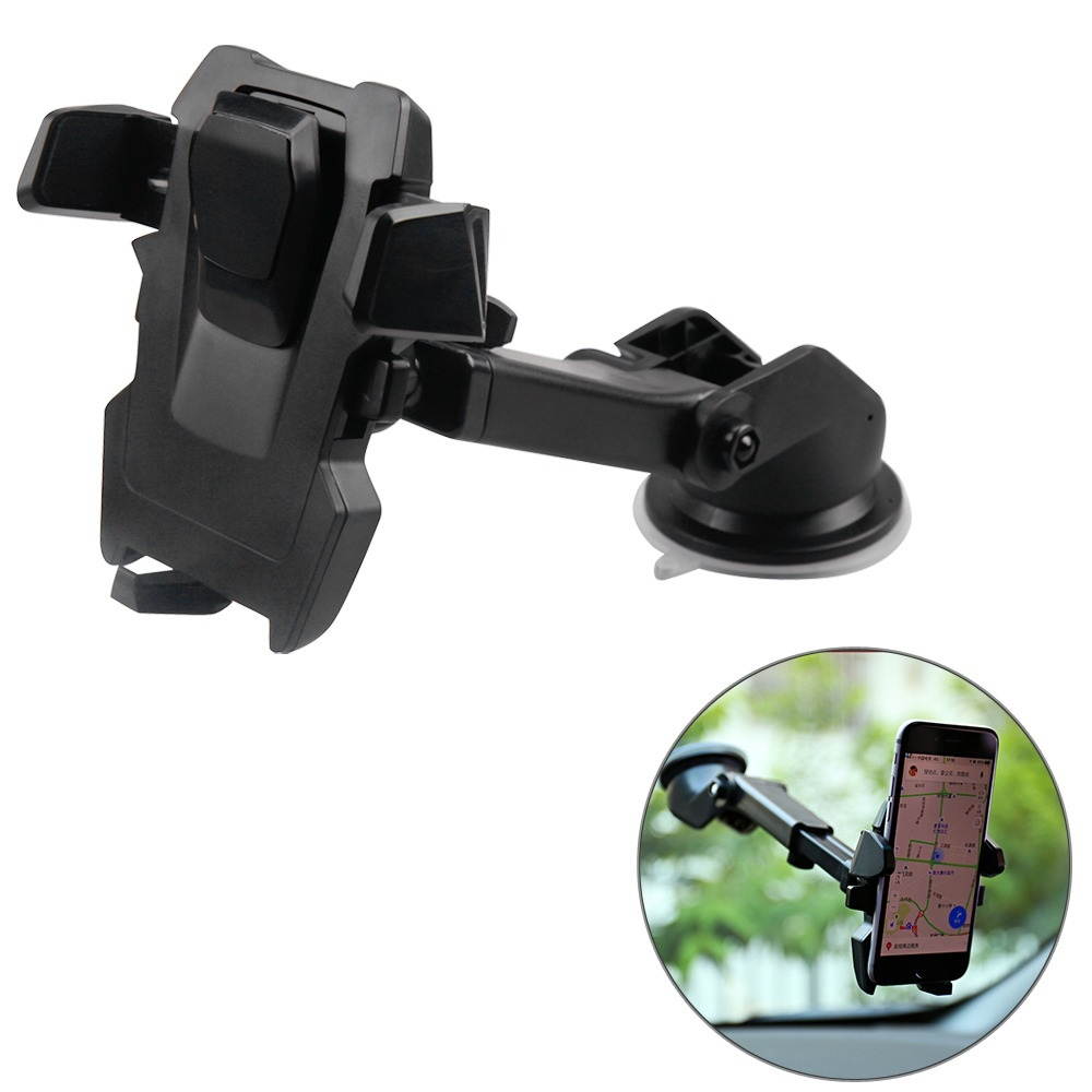 Smartphone Car Windshield Dash Mount with Retractable Arm - Black