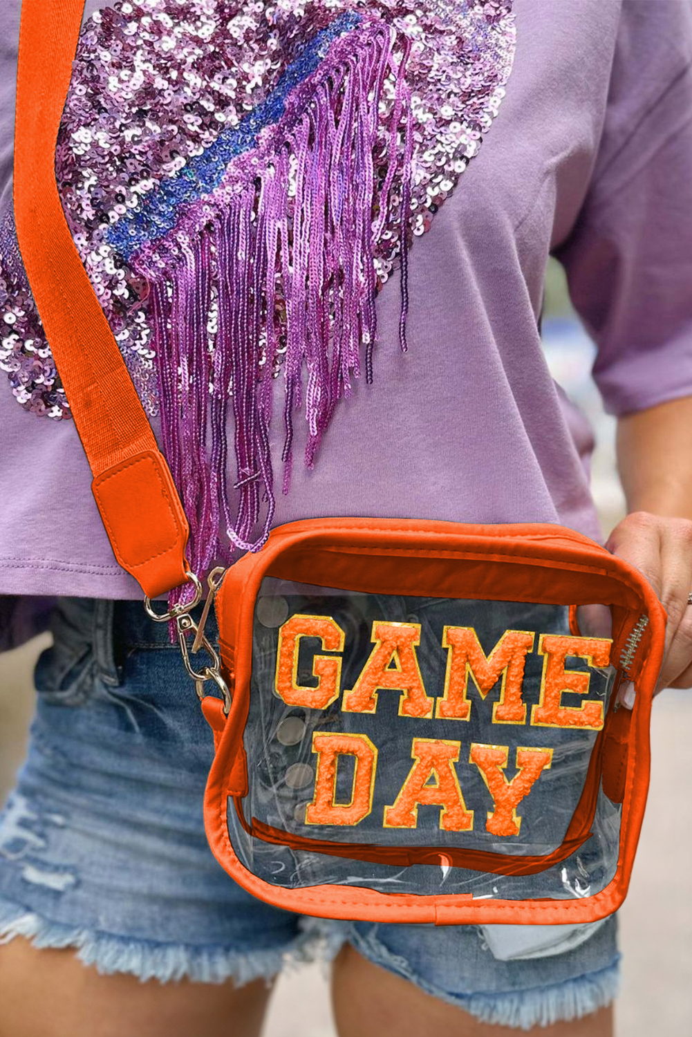Orange Chenille GAME DAY Pattern Clear Bag