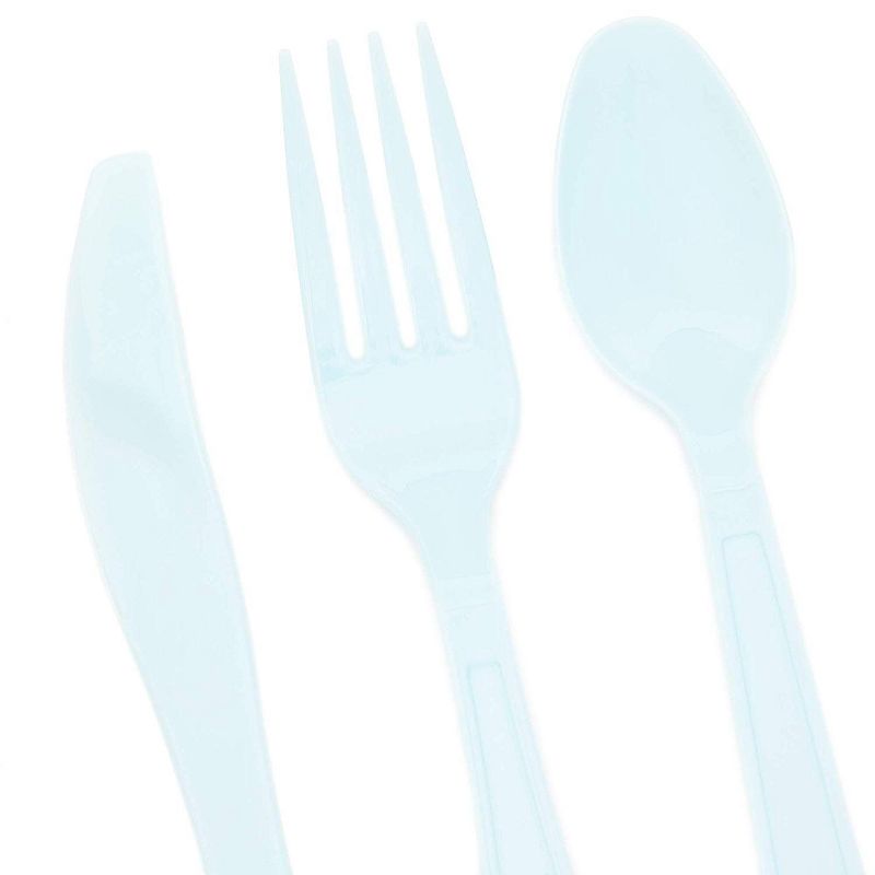 Sparkle and Bash 96-Piece Serves 32 Light Blue Disposable Plastic Cutlery Flatware Fork Knives Spoon Party Supplies
