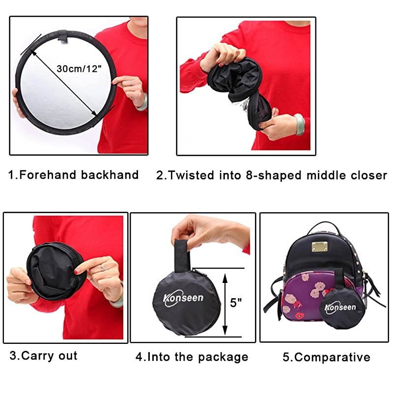 inch 30cm Round Collapsible Mini Light Reflectors for Photography 7in1 Portable Sun Reflector for Studio Multi Photo Disc WhiteBlueGreenGoldSilverand Black