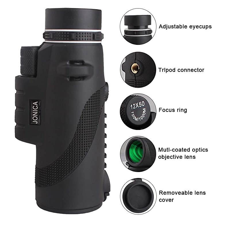 Optics UHD Explorer High Powered 12X50 BAK4 Prism FMC Monocular Telescope with Tripod Bright Clear Single Hand focus Waterproof FogProof Bird Watching Camping Hiking Hunting Wildlife