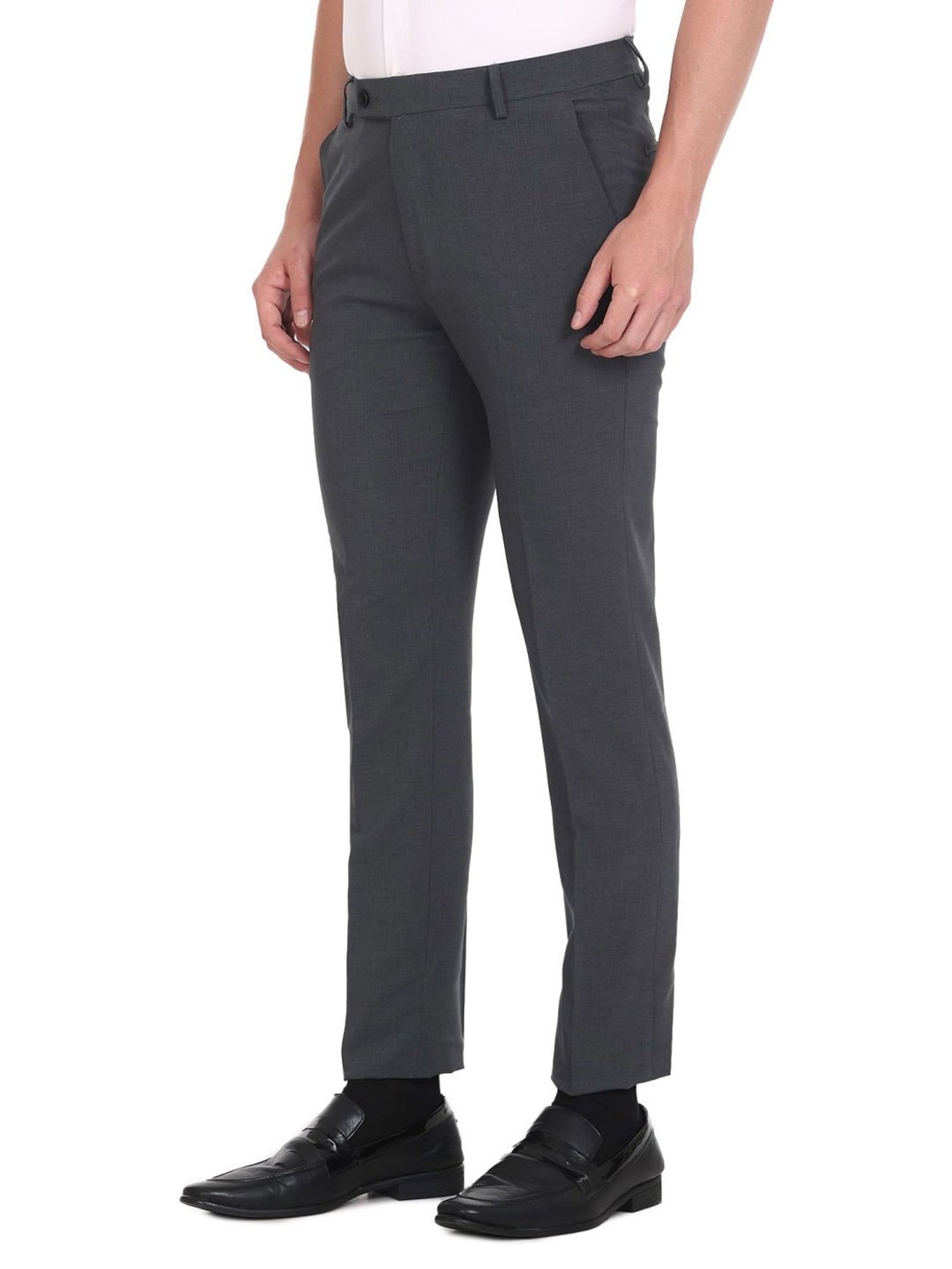Arrow Grey Slim Fit Self Pattern Trousers