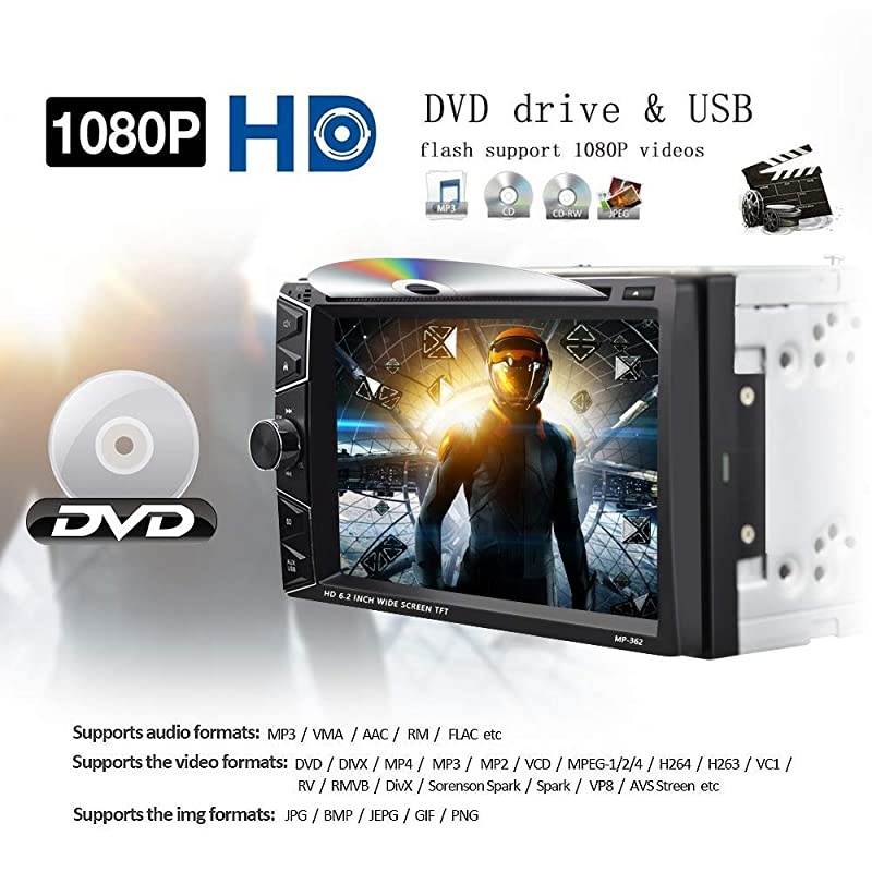 Double Din Android Car Stereo Radio 6.2'' Touch Screen DVD/CD Player Build-in GPS Navigation WiFi Bluetooth Support Android iOS Mirror Link with FM/AM/USB/SD/Backup Camera Input/APP Download