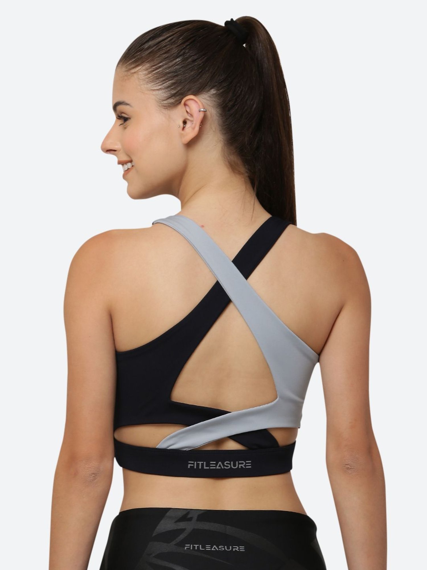 Fitleasure Steel Blue & Black Non Wired Padded Sports Bra