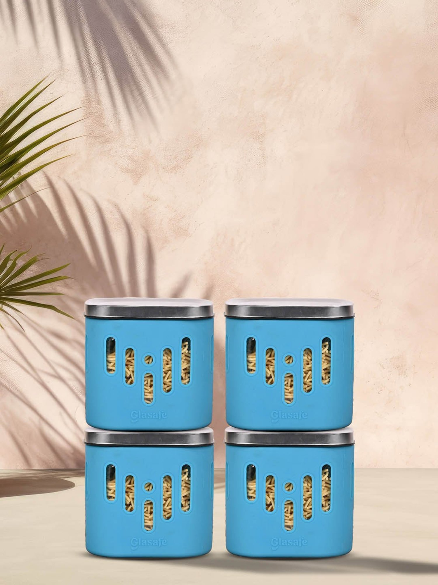 Glasafe 'O' Grip Tranquil Teal Borosilicate Containers - Set of 4 (600ml)