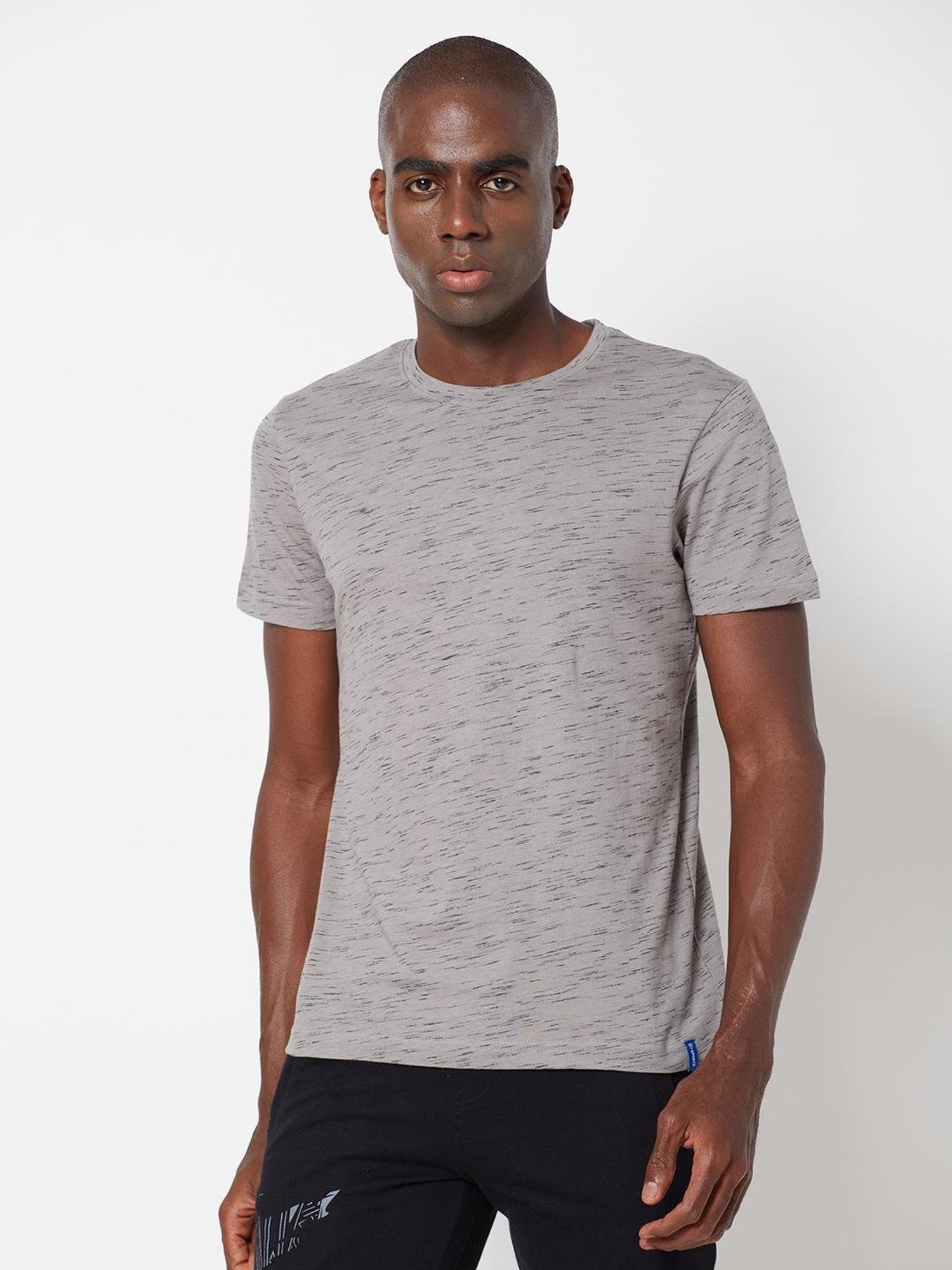 Sporto Mid Grey Regular Fit Self Pattern T-Shirt