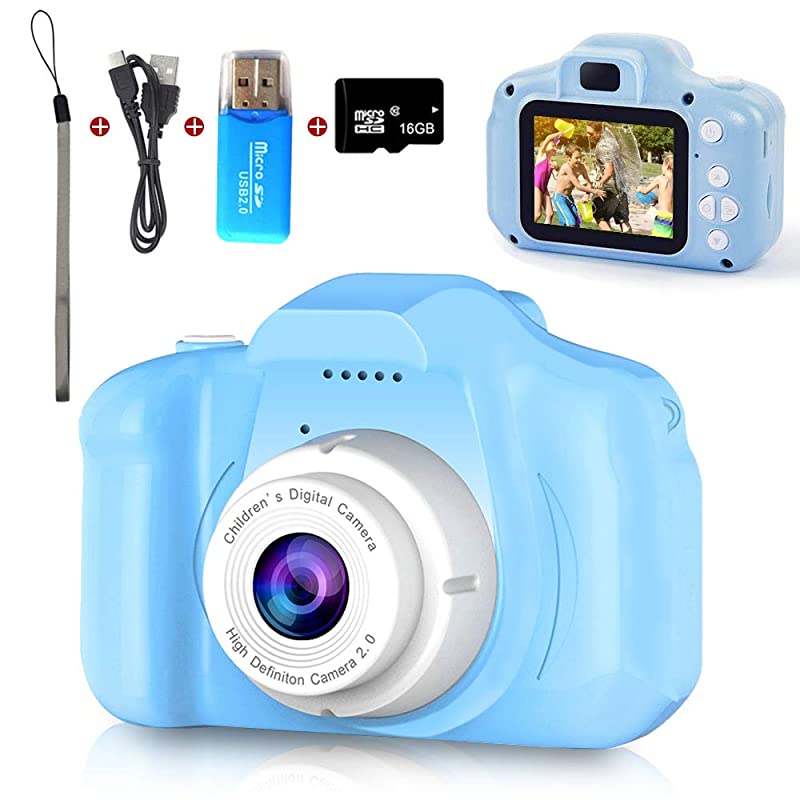 Camera for Kids Mini Blue Rechargeable Children Camera Shockproof 80MP HD Child CamcorderToddler Cameras with 16GB TF Card for Boys Age 38 Birthday Toy Gifts