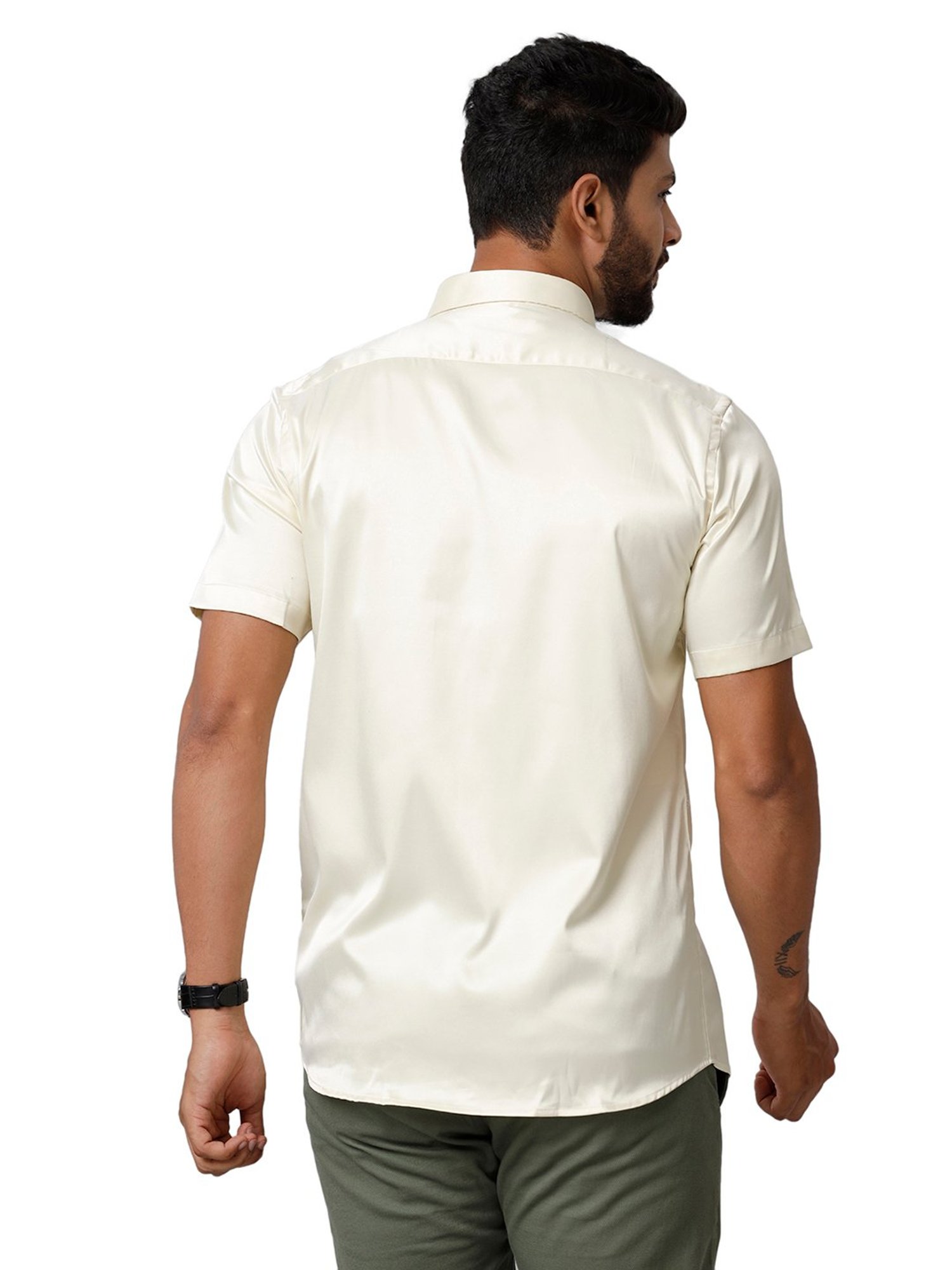 Ramraj Cream Regular Fit Half Sleeves Shirt
