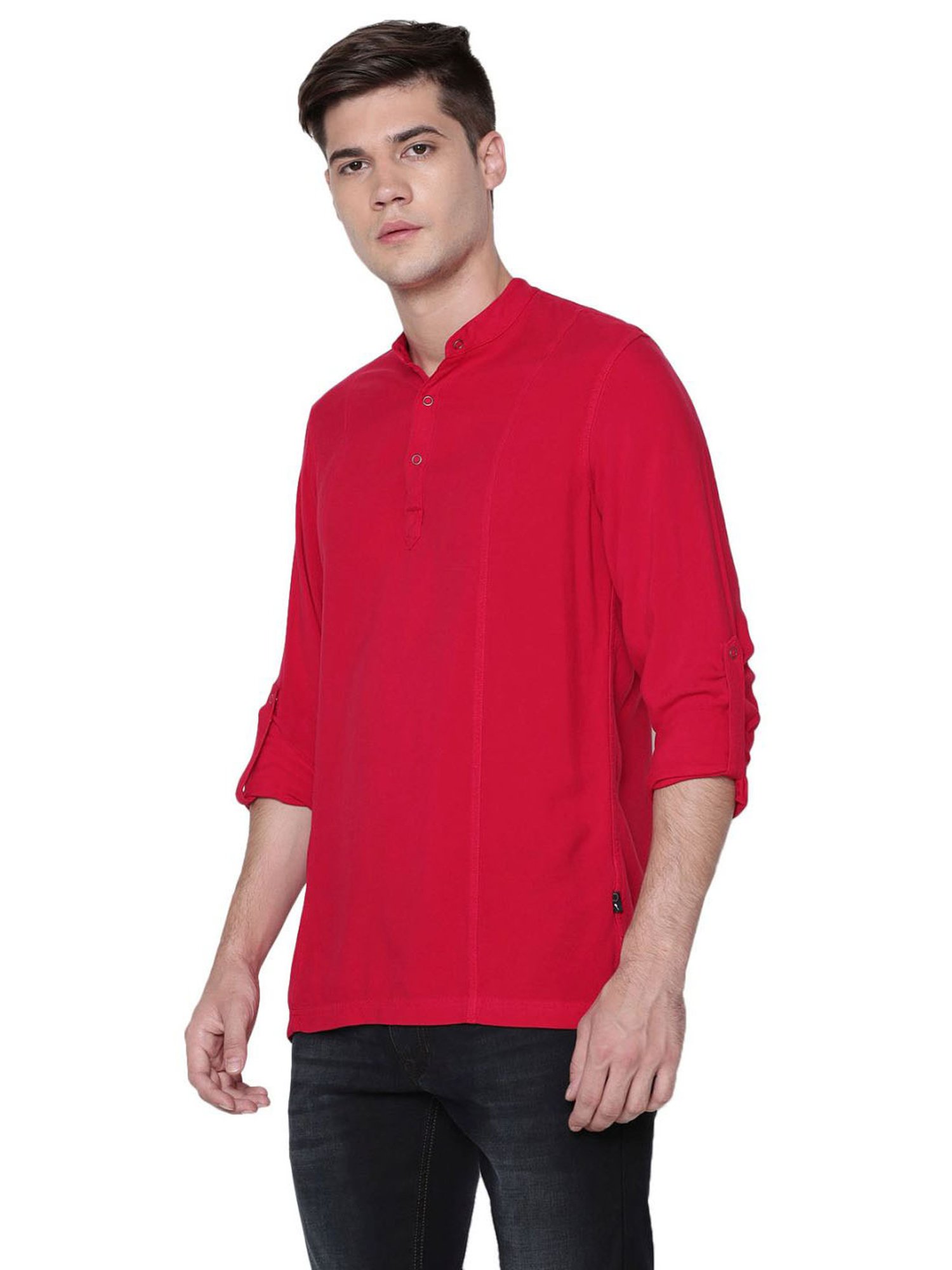 Identiti Red Tapered Fit Short Kurta