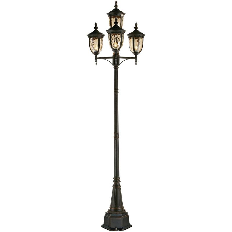John Timberland Outdoor Post Light Veranda Bronze 102" 4-Light Street Lantern Champagne Hammered Glass for Exterior Garden Yard