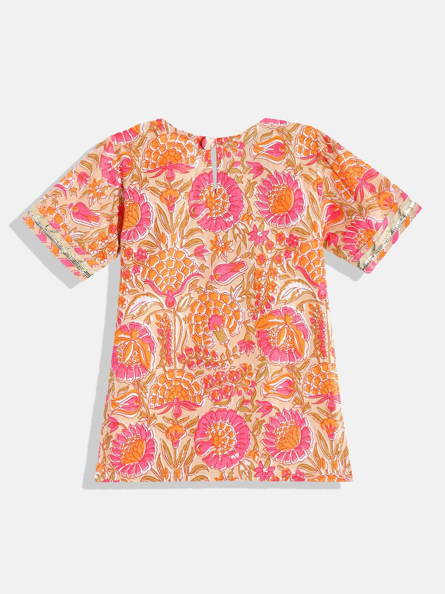 READIPRINT FASHIONS Kids Beige Floral Print Kurta With Pyjamas