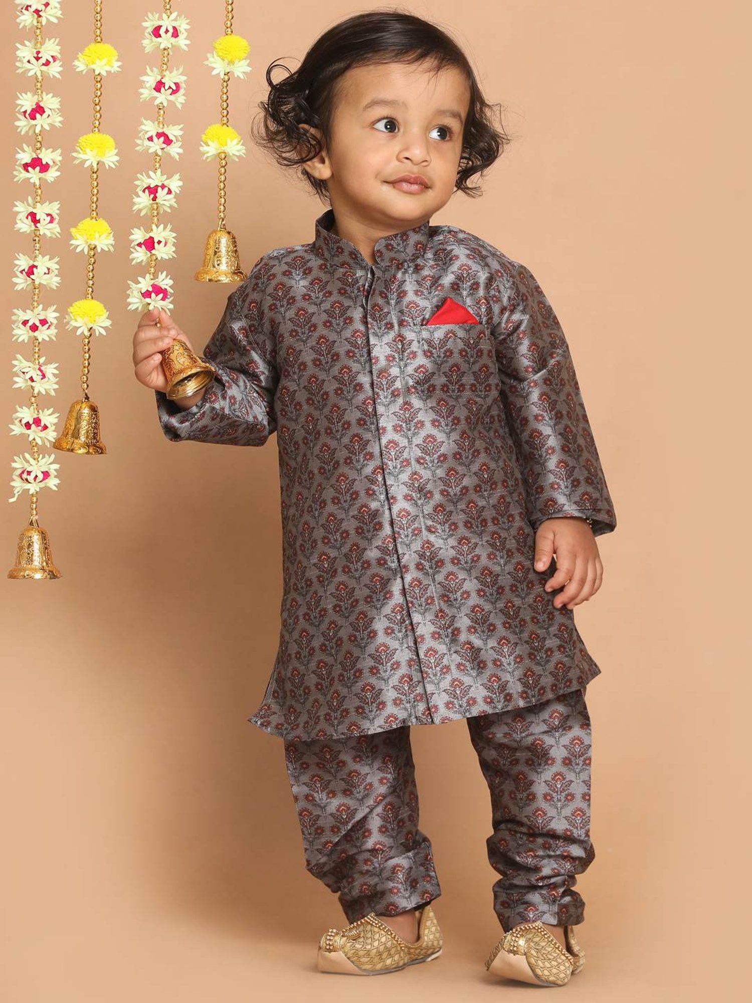 VASTRAMAY SISHU Grey & Red Floral Print Kurta Set