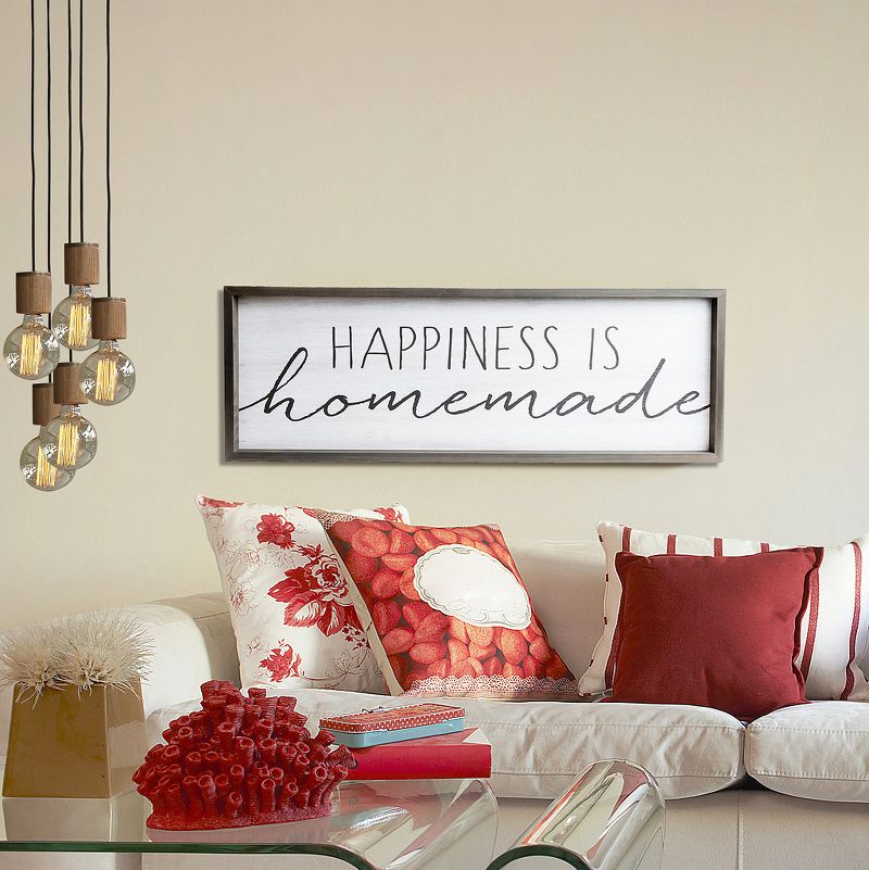 13"x37" Happiness is Homemade Rustic Wood Framed Wall Art White - Patton Wall Decor