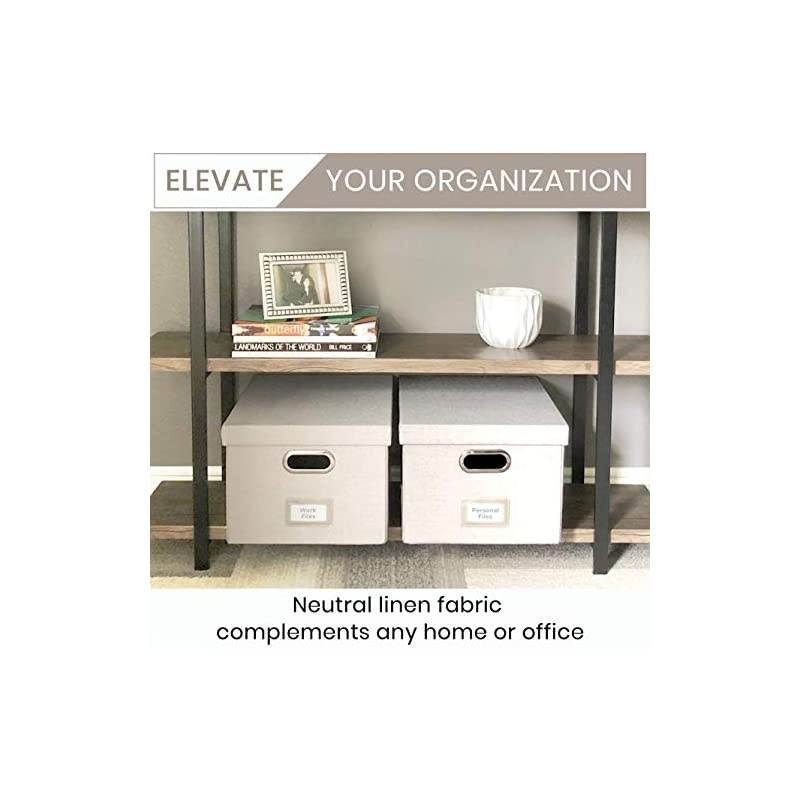 Boxes for Hanging s | Decorative Hanging Folder Organizer with Lid | Portable Filing Box with Patent-Pending Folder Glides for Easy Movement | Beige Linen Storage Solutions - Set of 2