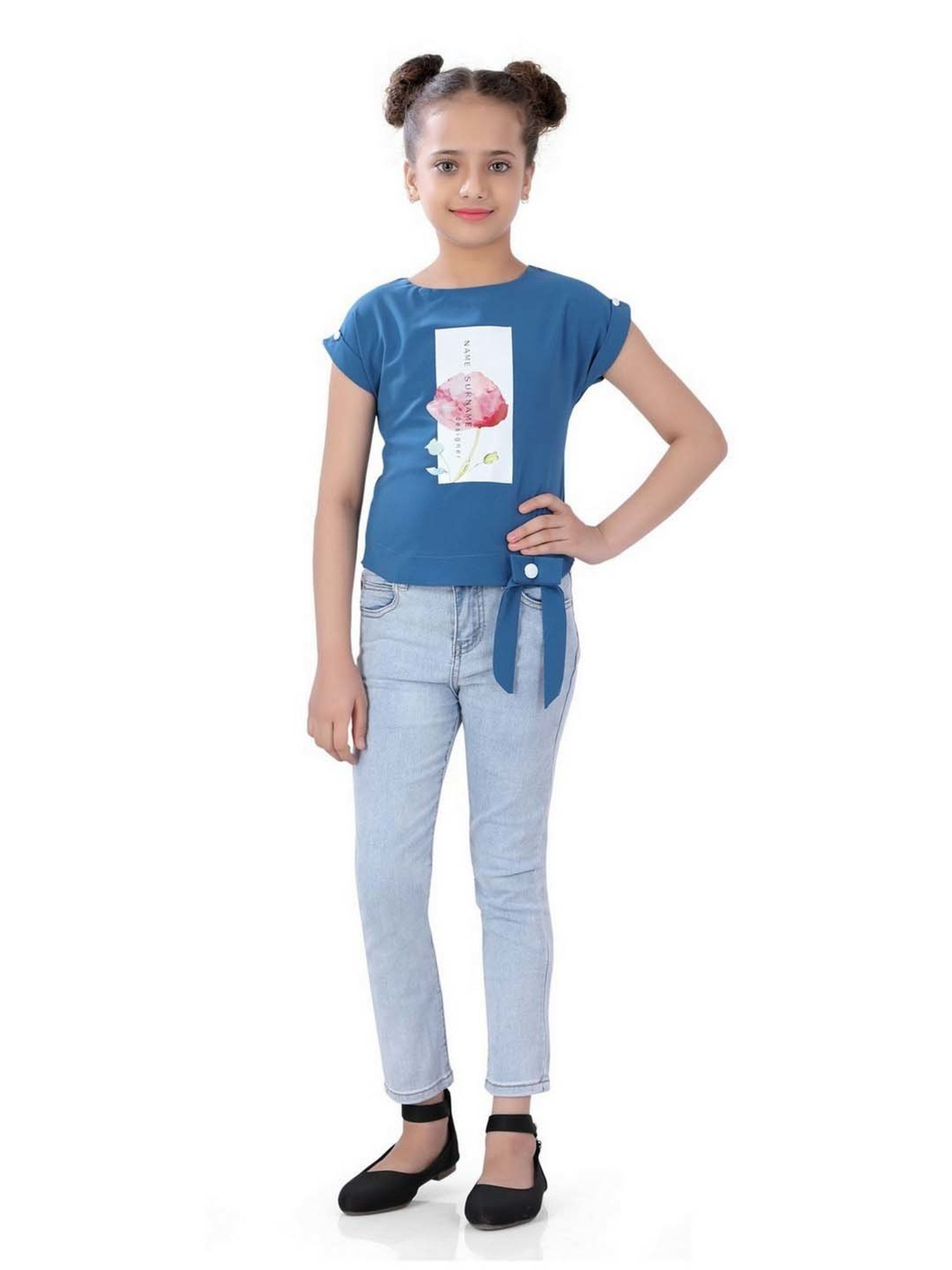 poplins Kids Blue & Pink Cotton Printed Top