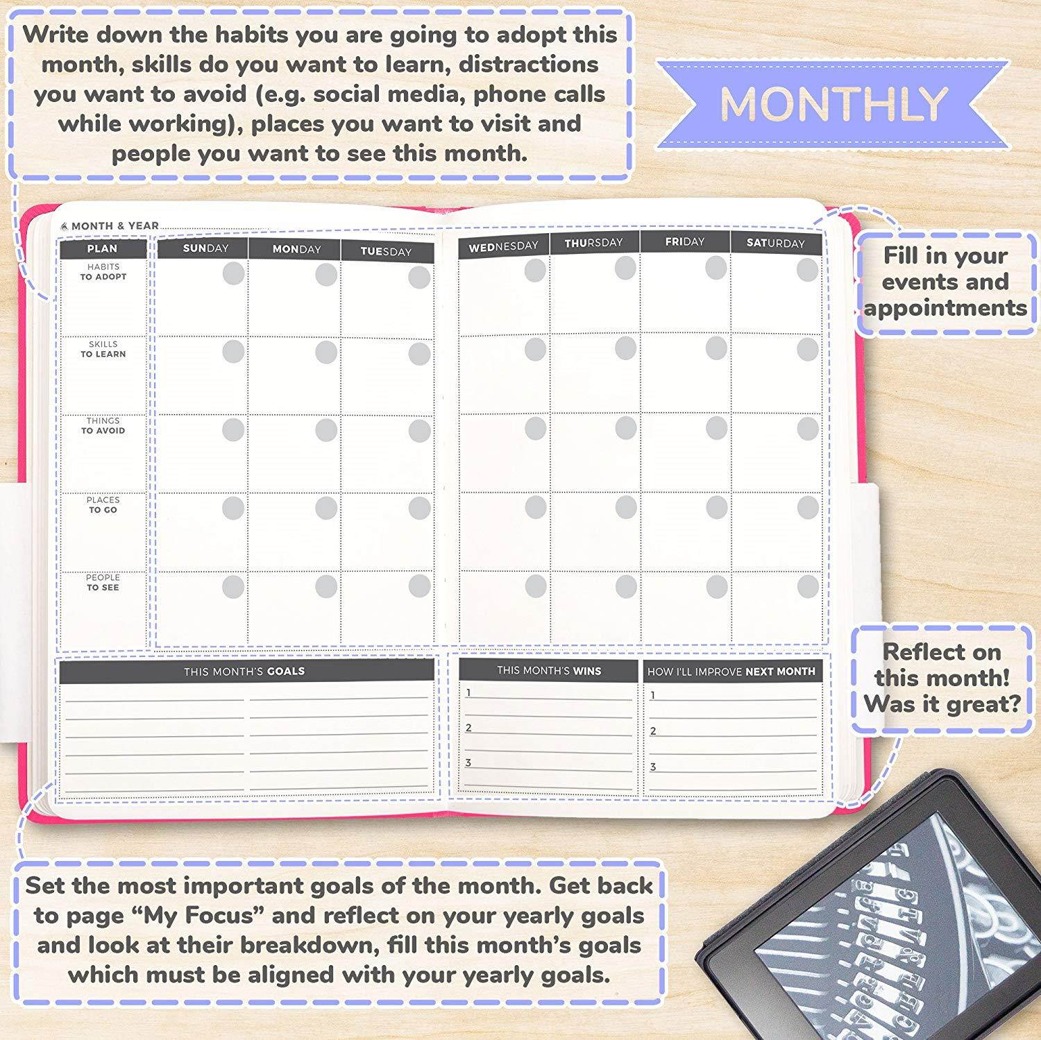 The Clever Fox Planner - Undated Weekly Planner, Organizer, Calendar and Gratitude Journal to Boost Productivity, Happiness and Hit Your Goals in 2019 - Lasts 1 Year - A5 Size - Stickers - Hot Pink