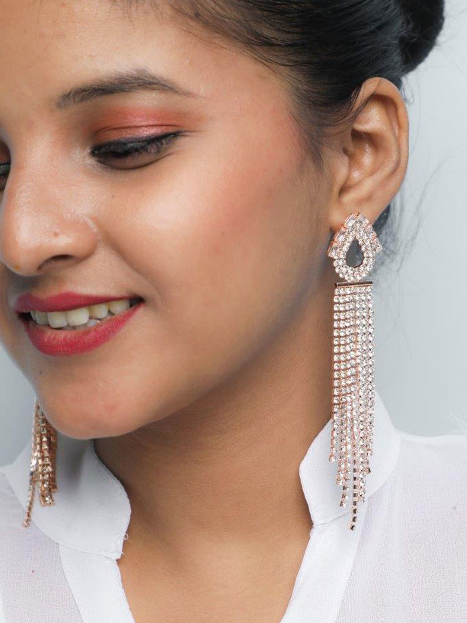 VOJ Gold Plated Stone Studded Drop Earrings for Women