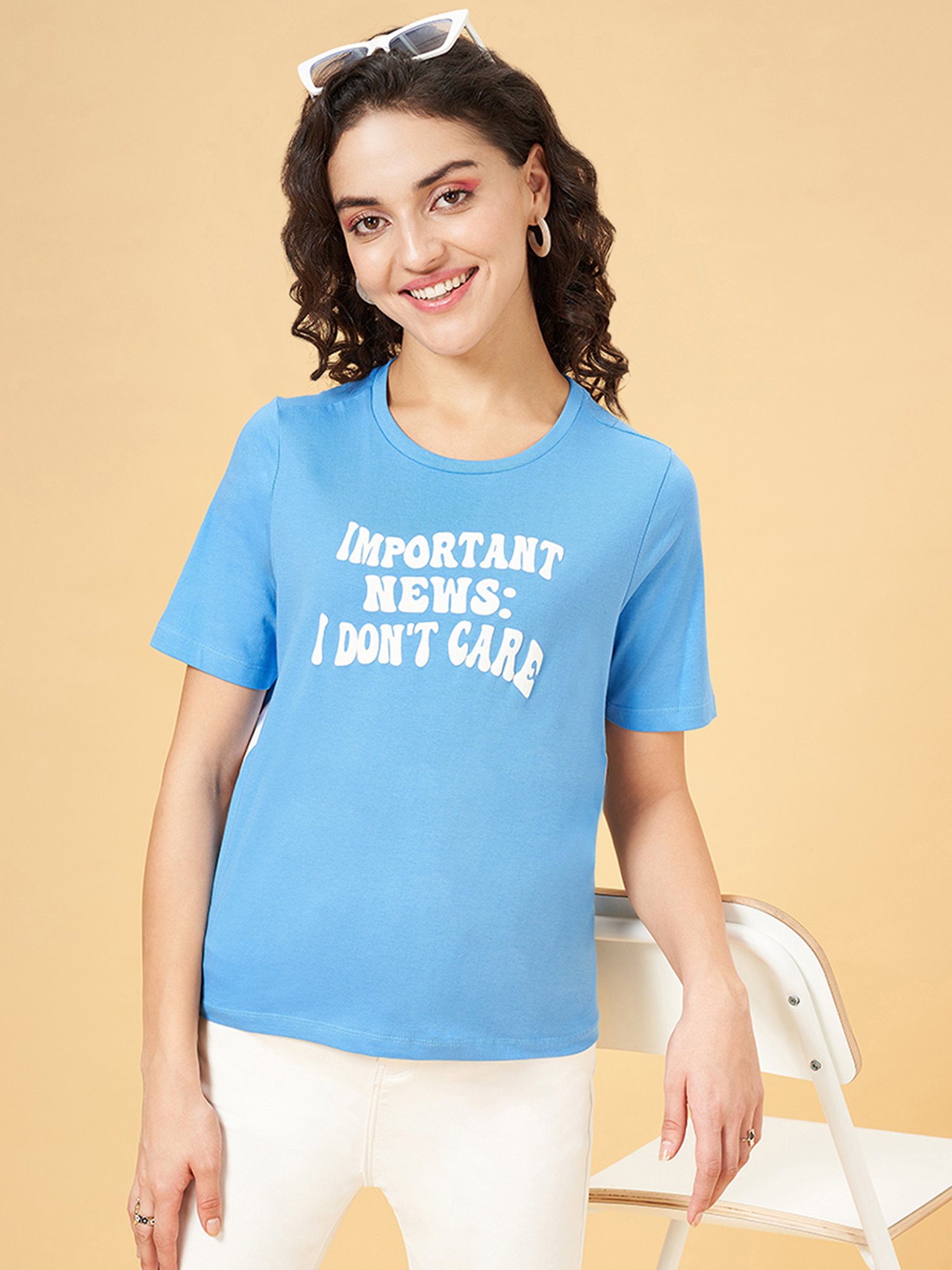 People by Pantaloons Blue Printed T-Shirt