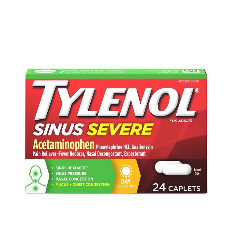 Tylenol Sinus Severe Non-Drowsy Pain & Congestion Relief Caplets - Acetaminophen - 24ct
