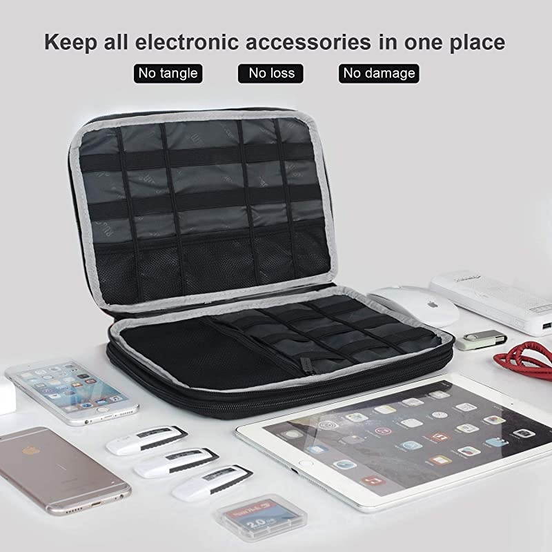 Double Layer Electronics Organizer/Travel Gadget Bag for Cables, Memory Cards, Flash Hard Drive and More, Fit for iPad or Tablet(up to 9.7")-Large, Grey