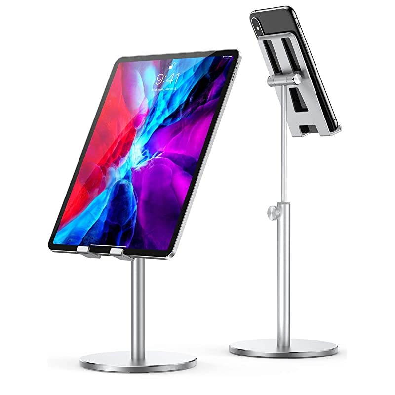 Tablet Stand, Upgraded Stable iPad Stand Holder All Aluminum Alloy, Angle Height Adjustable iPad Holder for Desk Case Friendly for 4.7"-12.9" Phones/iPad/Tablets/Switchs/Kindles/E-Reader-Silver