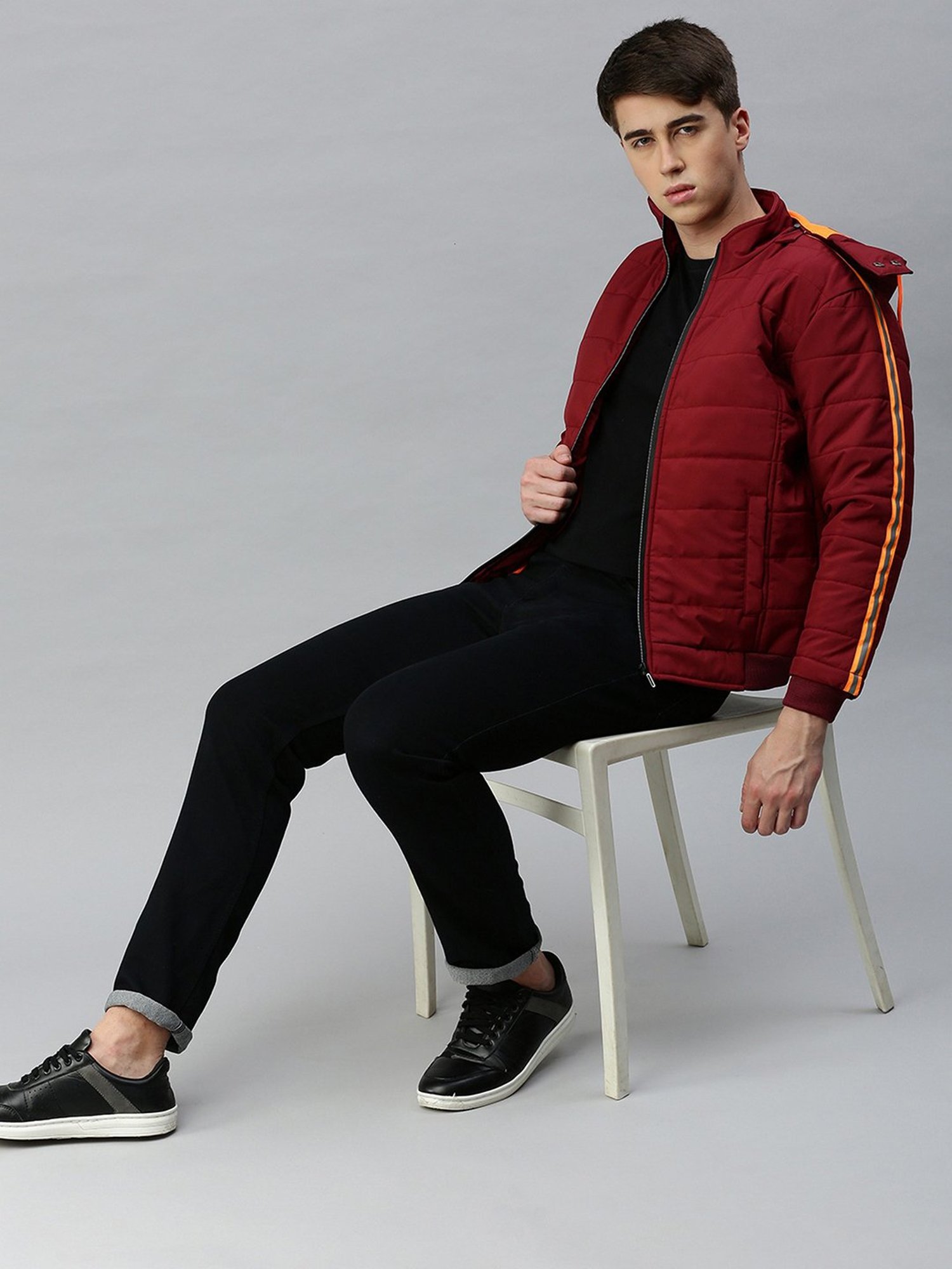 VOXATI Maroon Regular Fit Hooded Jacket