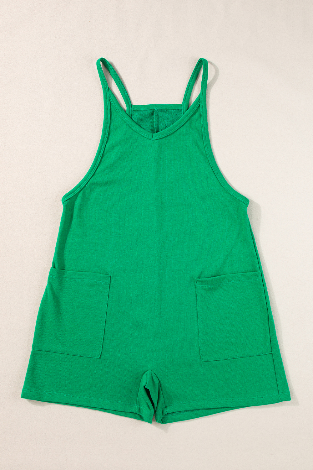 Bright Green Spaghetti Straps V Neck Pocketed Romper