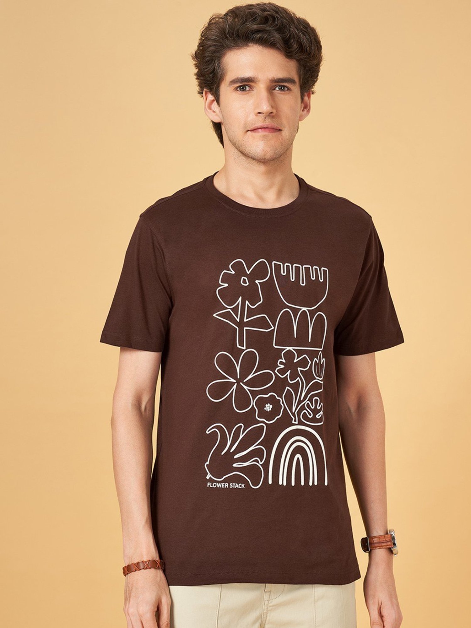 Urban Ranger by Pantaloons Dark Earth Cotton Slim Fit Printed T-Shirt