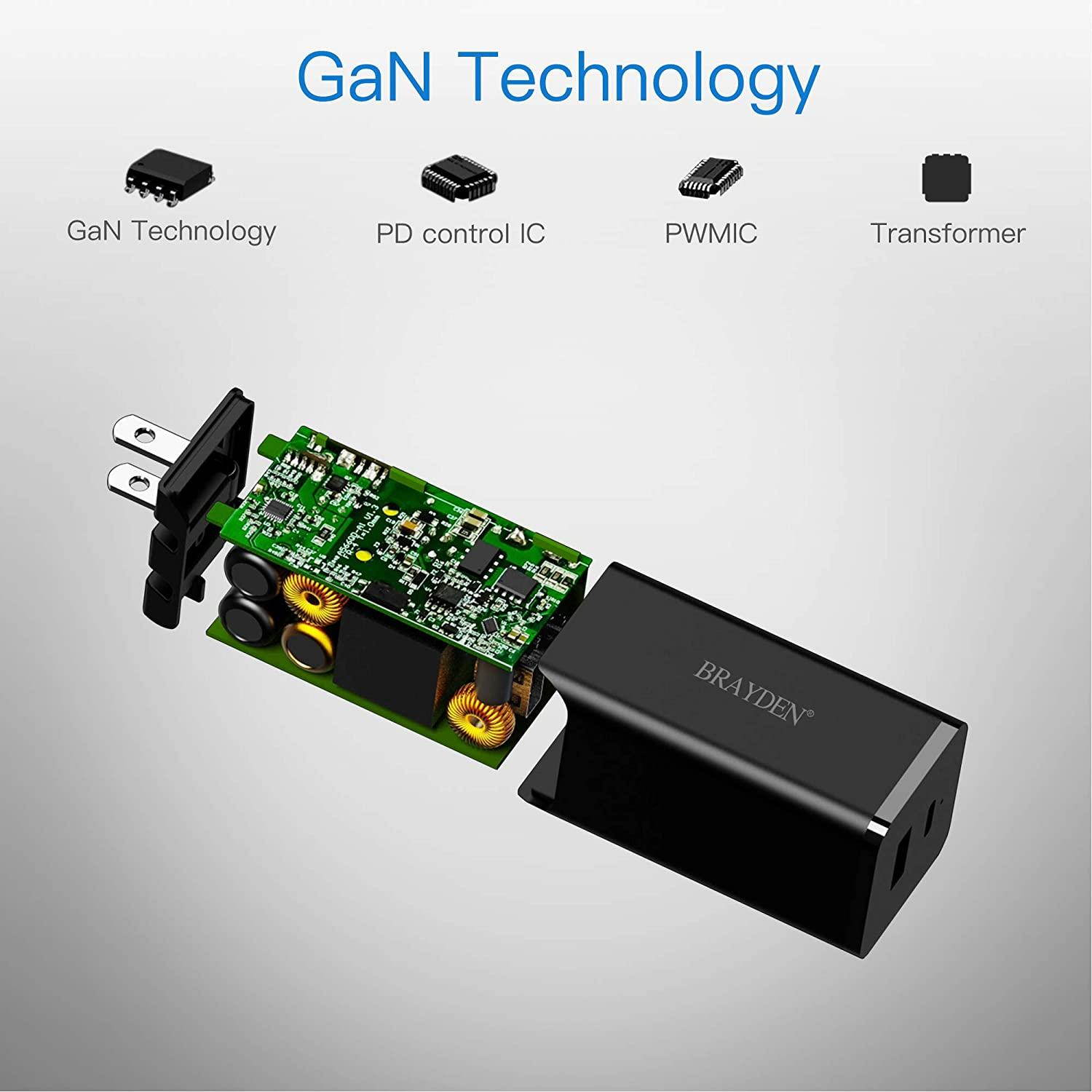 66W USB C Charger, GaN Tech USB-C PD 3.0 Dual Port Quick Charge Power Foldable Adapter, Fast Type C Charger for iPhone 11 Pro Max SE, MacBook, iPad Pro, Google Pixel, USB C Laptop, Switch