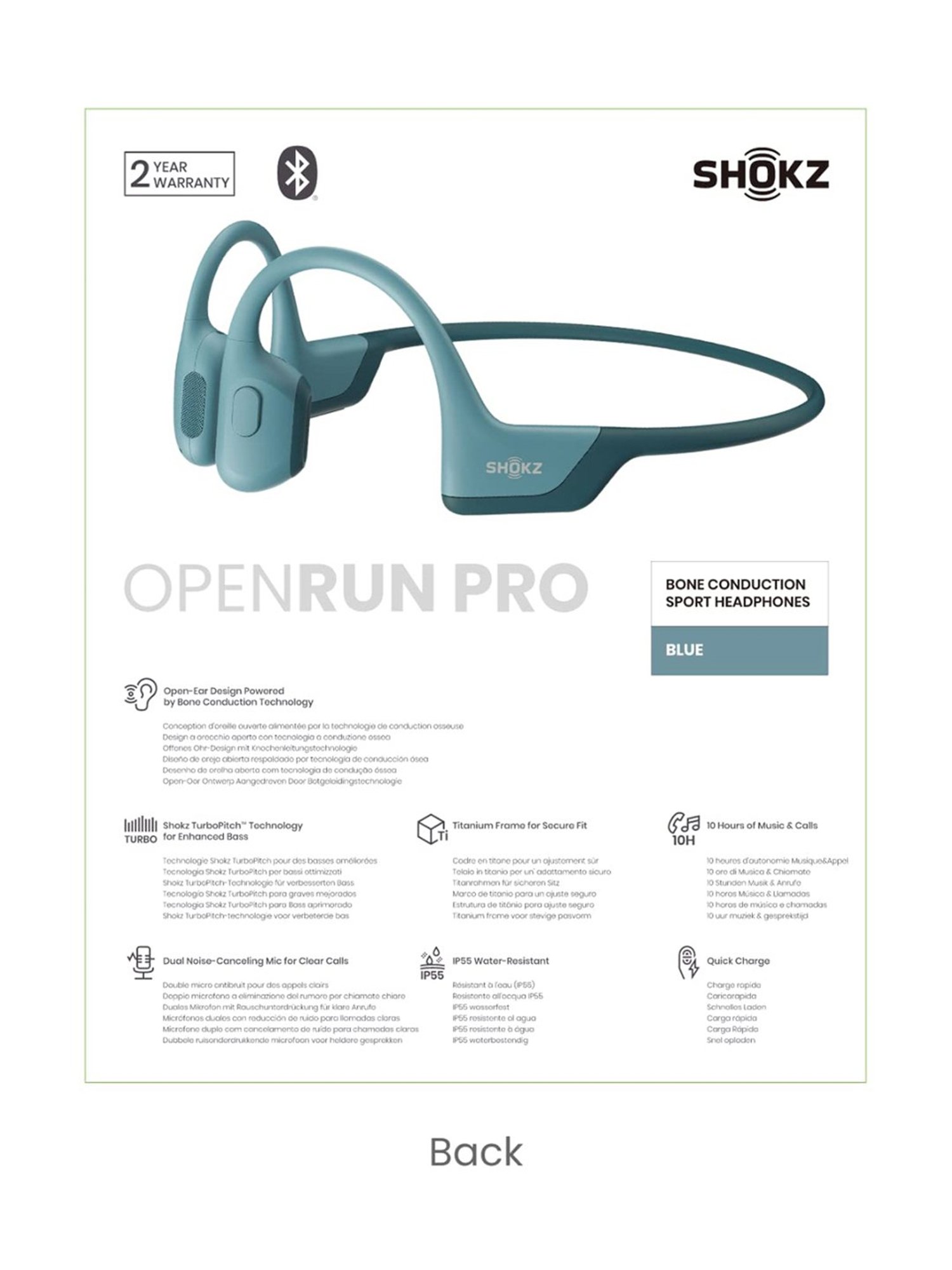 SHOKZ OpenRun Pro In Ear Wireless Bluetooth Neckband with Mic, IP55 Waterproof (Cooldown Blue)