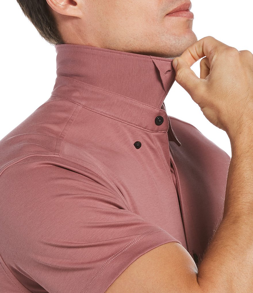 Perry Ellis Solid Interlock Stretch Short-Sleeve Woven Shirt