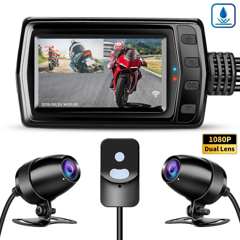 WonVon MT011 Motorbike Drive WiFi Recorder with 3" LCD Screen, Motorcycle Front and Rear Dash Camera Whole Unit Waterproof,Wide Angle 160&deg;,Dual 1080P,GPS,G-Sensor,Loop Recording,Support 128GB max